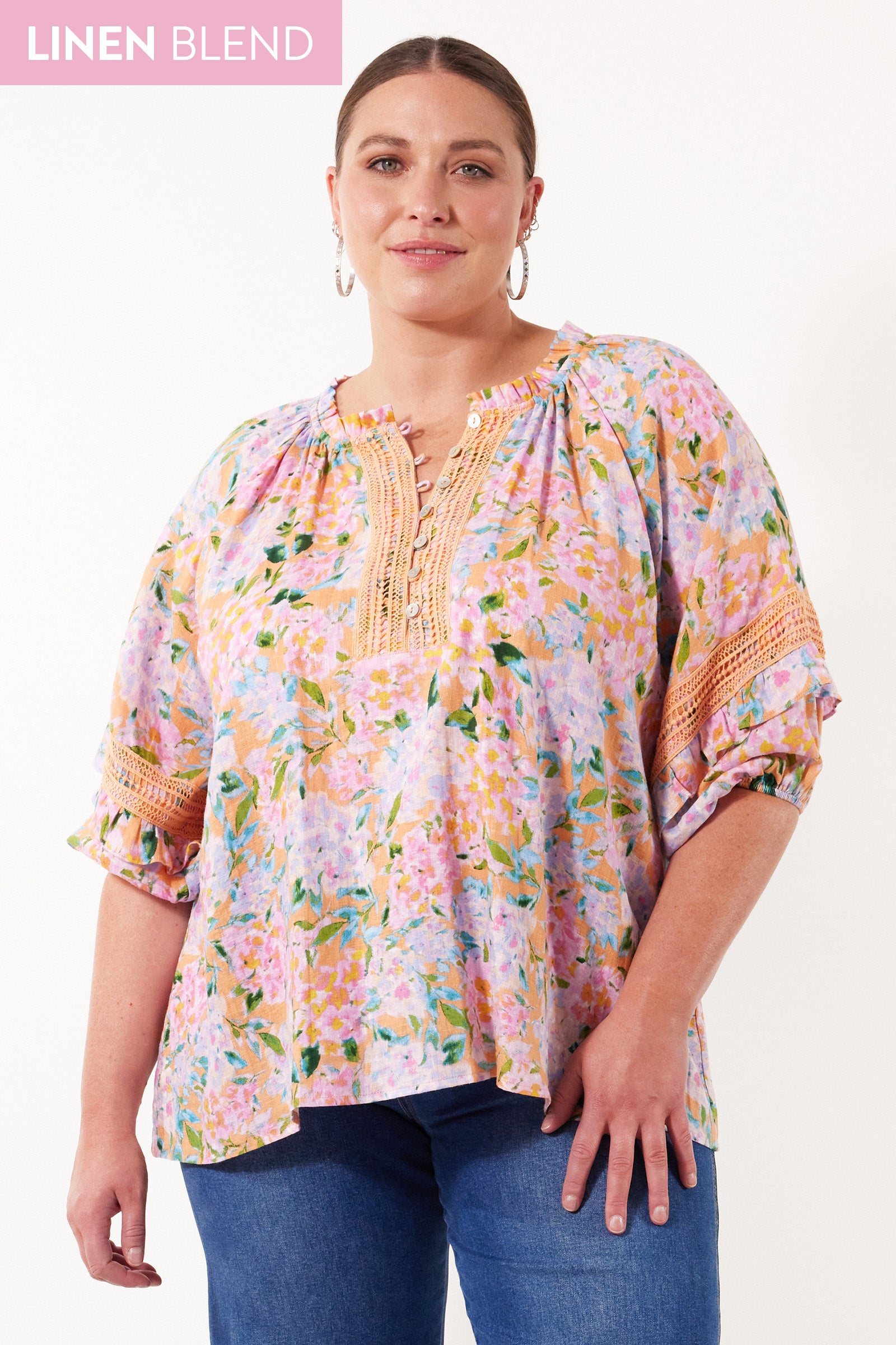 Flora Lace Top - Sunset Hydrangea - Isle of Mine Clothing - Top L/S Linen