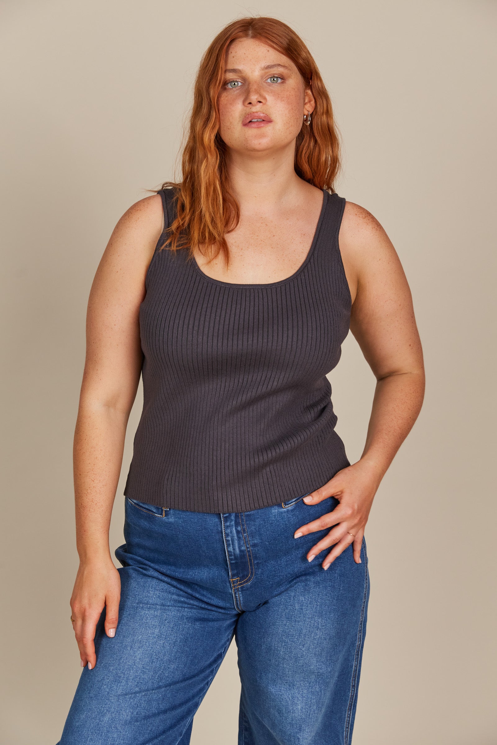 andmary Adele ribbon tank gray（Adele ribbon tank）