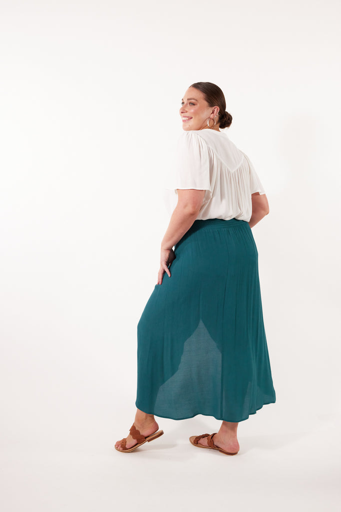 Botanical Midi Skirt - Teal - Isle of Mine Clothing - Skirt Mid