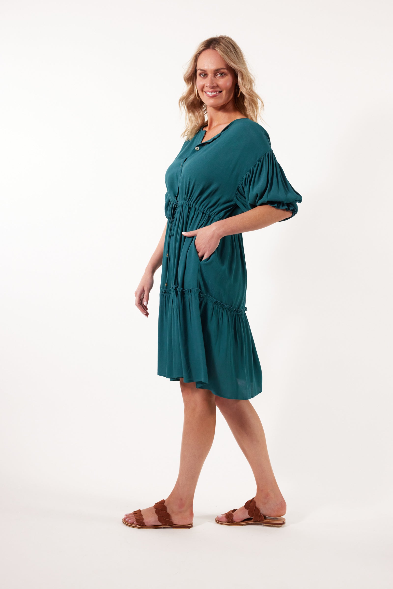 Botanical Tie Dress - Teal - Isle of Mine Clothing - Dress Mid One Size