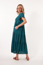 Botanical Tiered Dress - Teal - Isle of Mine Clothing - Dress Maxi