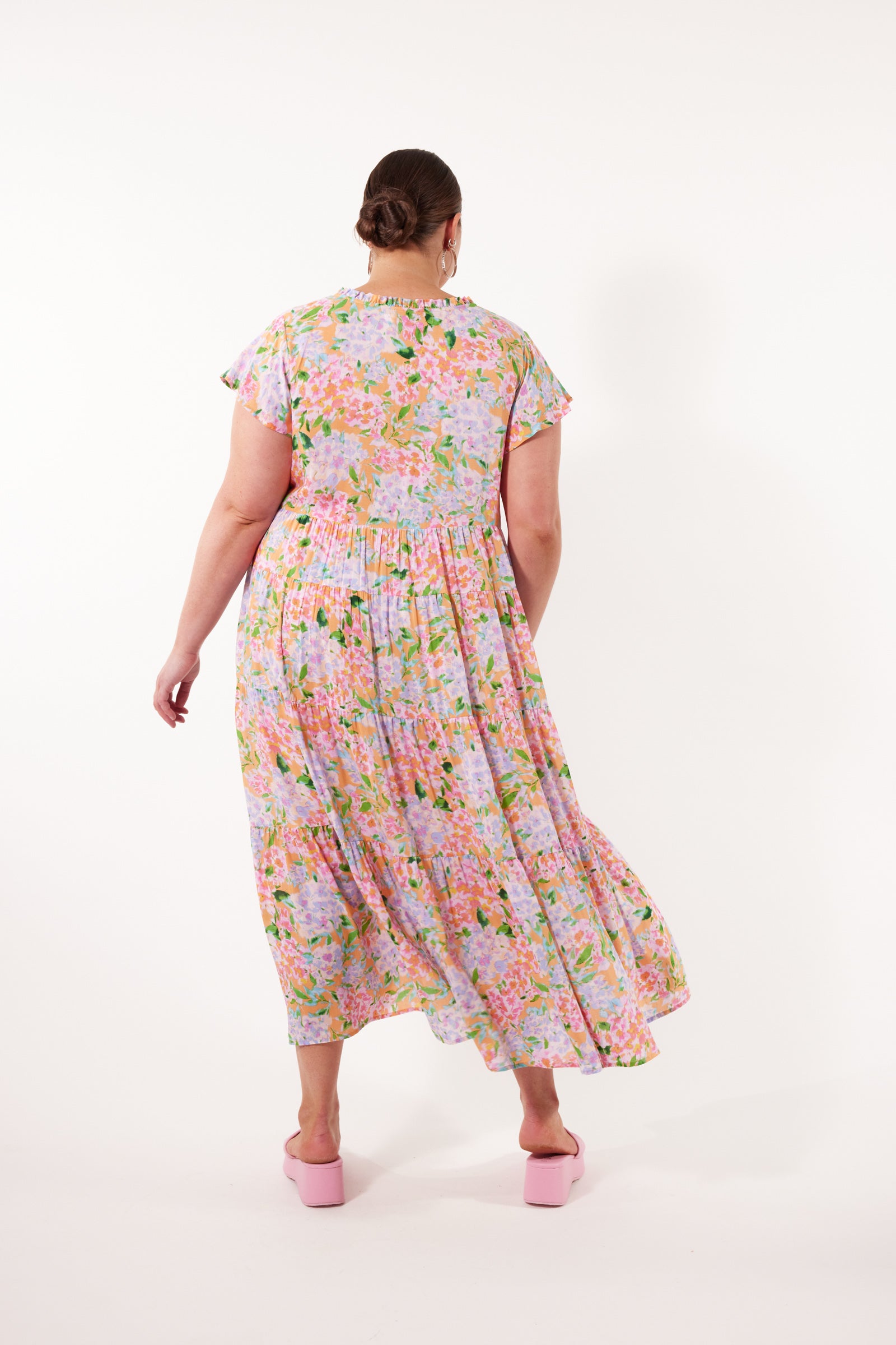 Botanical Tiered Dress - Sunset Hydrangea - Isle of Mine Clothing - Dress Maxi