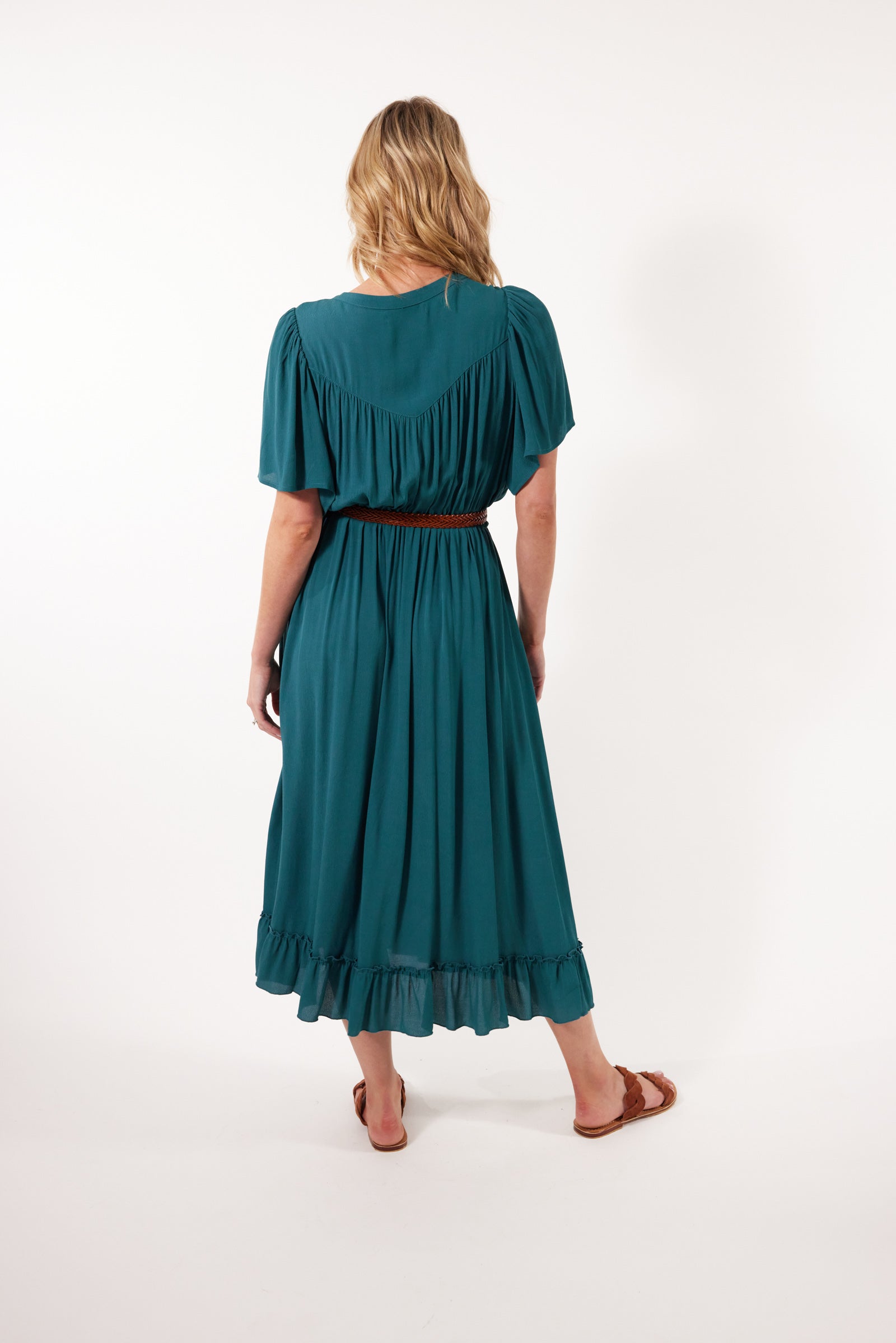 Botanical Midi Dress - Teal - Isle of Mine Clothing - Dress Mid