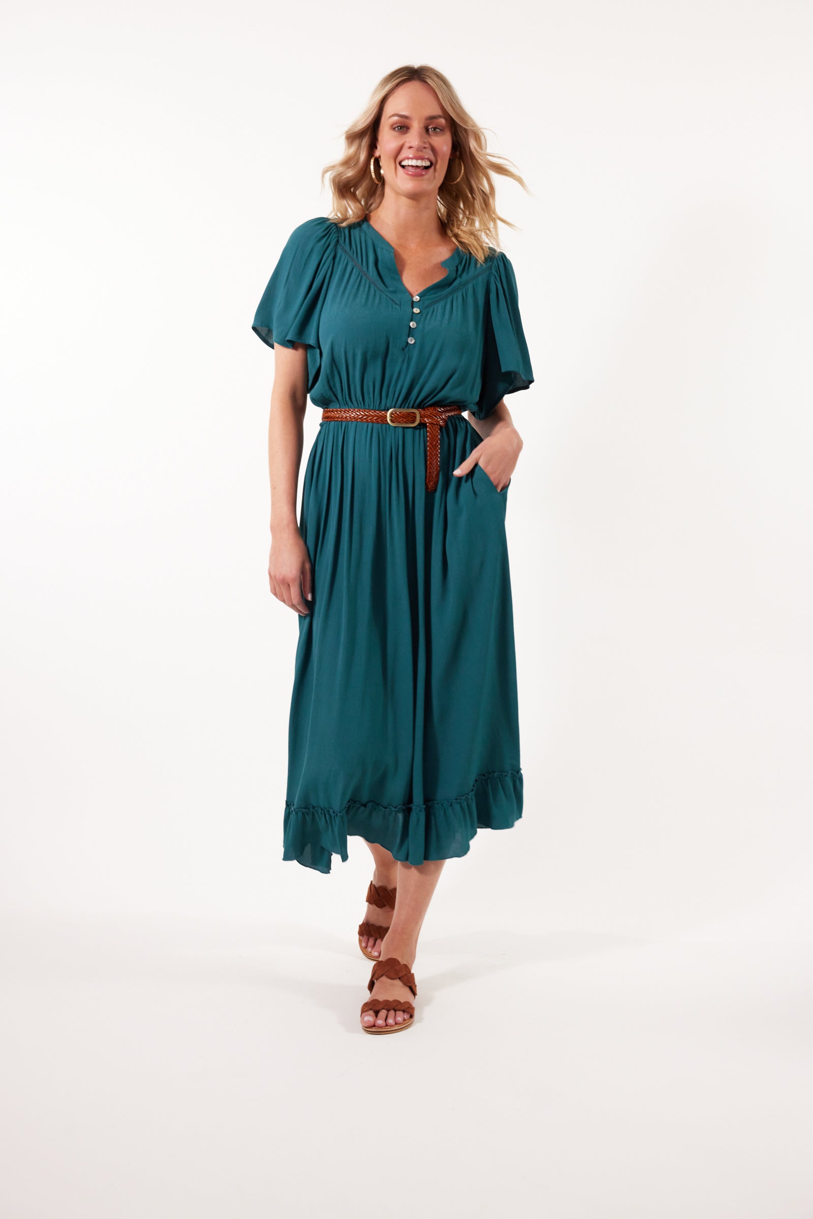 Botanical Midi Dress - Teal - Isle of Mine Clothing - Dress Mid