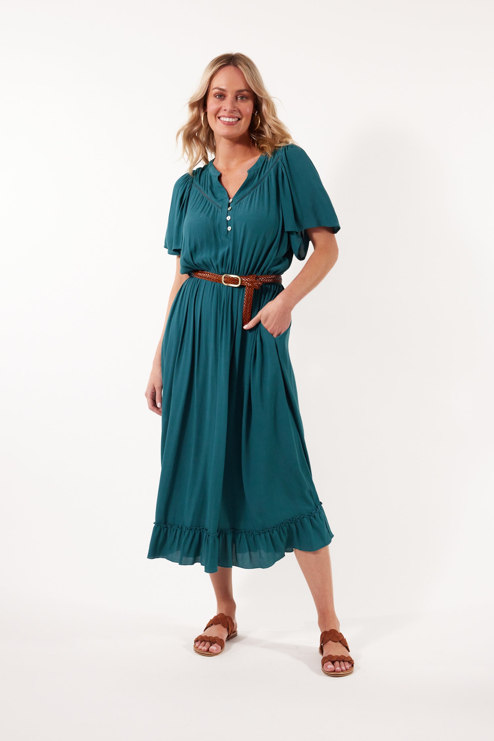 Botanical Midi Dress - Teal - Isle of Mine Clothing - Dress Mid