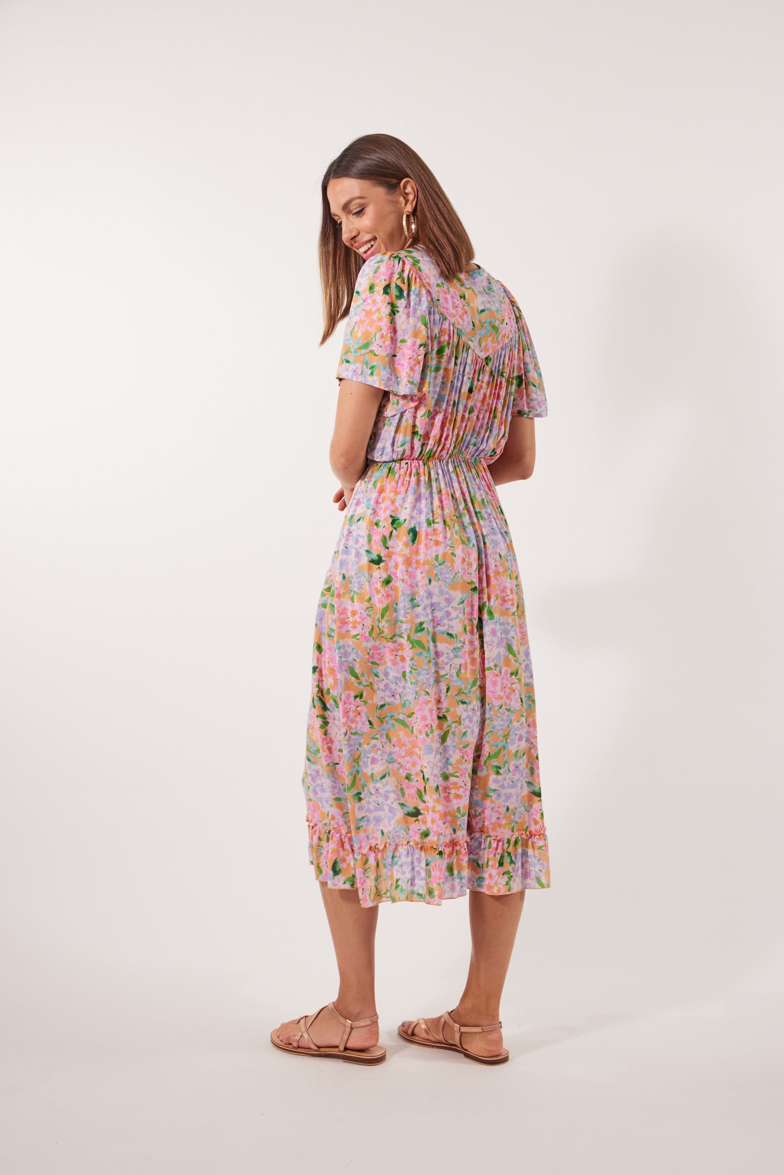 Botanical Midi Dress - Sunset Hydrangea - Isle of Mine Clothing - Dress Mid