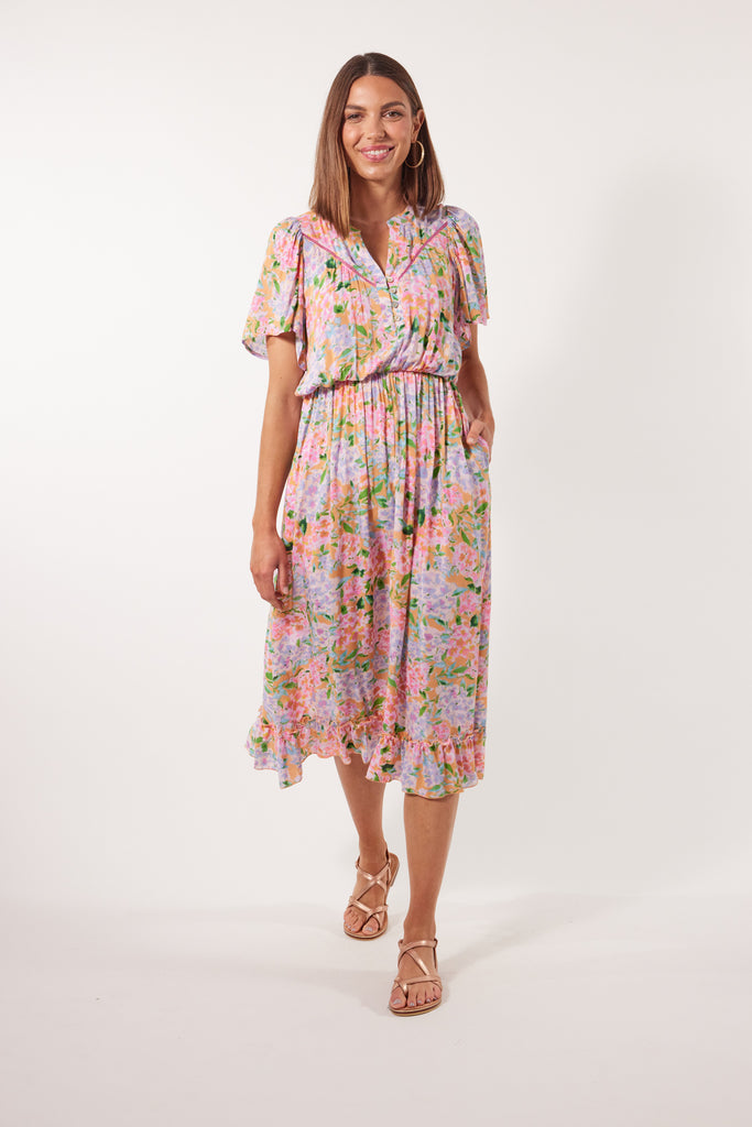 Botanical Midi Dress - Sunset Hydrangea - Isle of Mine Clothing - Dress Mid