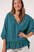 Botanical V Relax Top  - Teal - Isle of Mine Clothing - Top 3/4 Sleeve