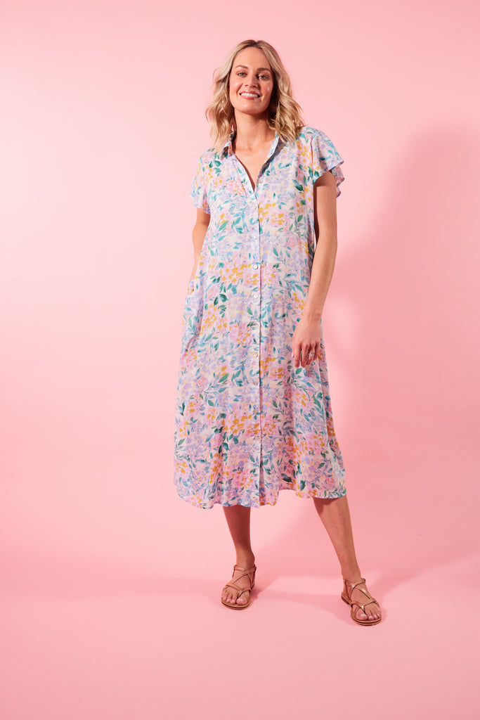 Botanical Shirt Dress - Salt Hydrangea - Isle of Mine Clothing - Dress Mid