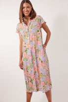 Botanical Shirt Dress - Sunset Hydrangea - Isle of Mine Clothing - Dress Mid