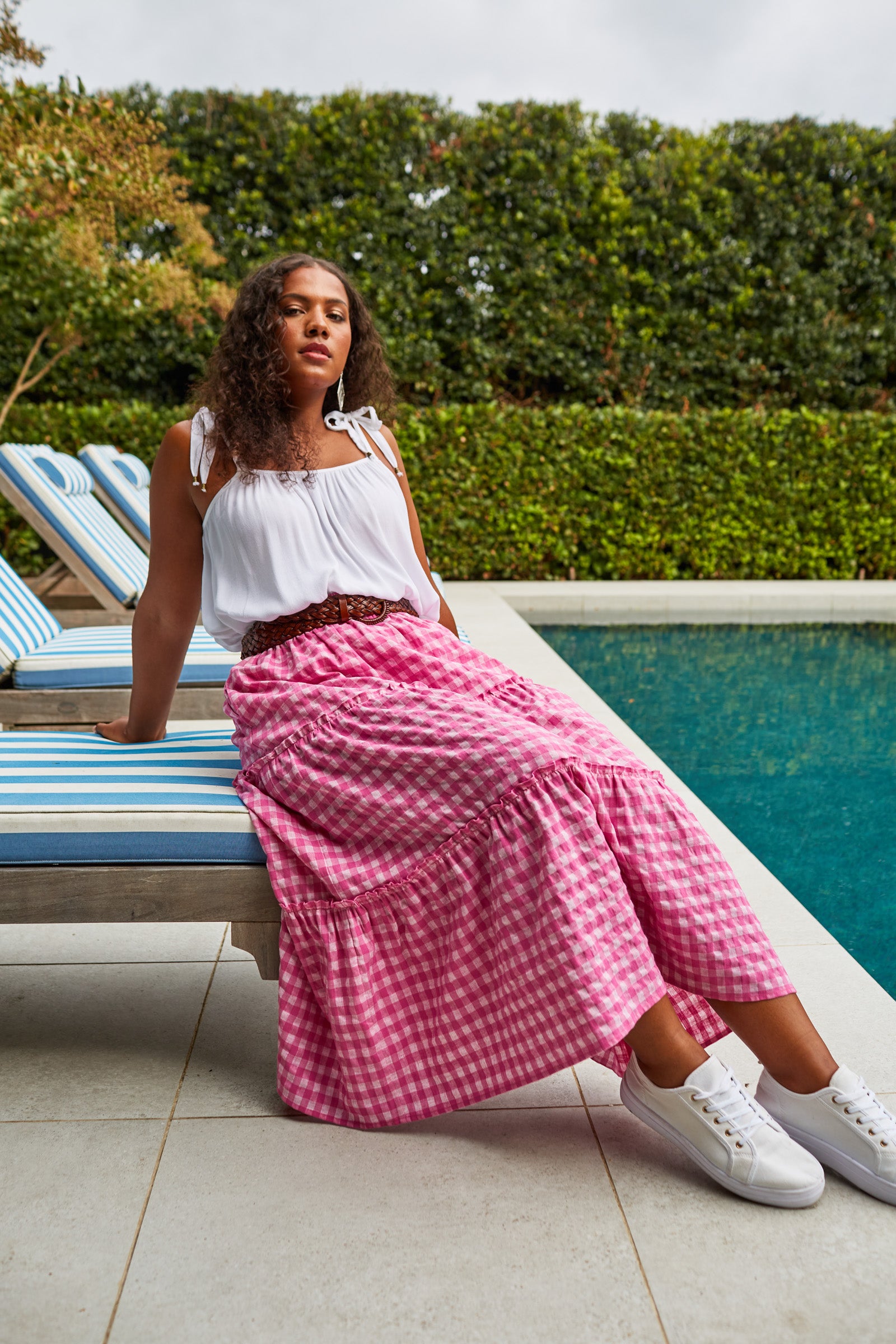 Pink gingham 2025 midi skirt