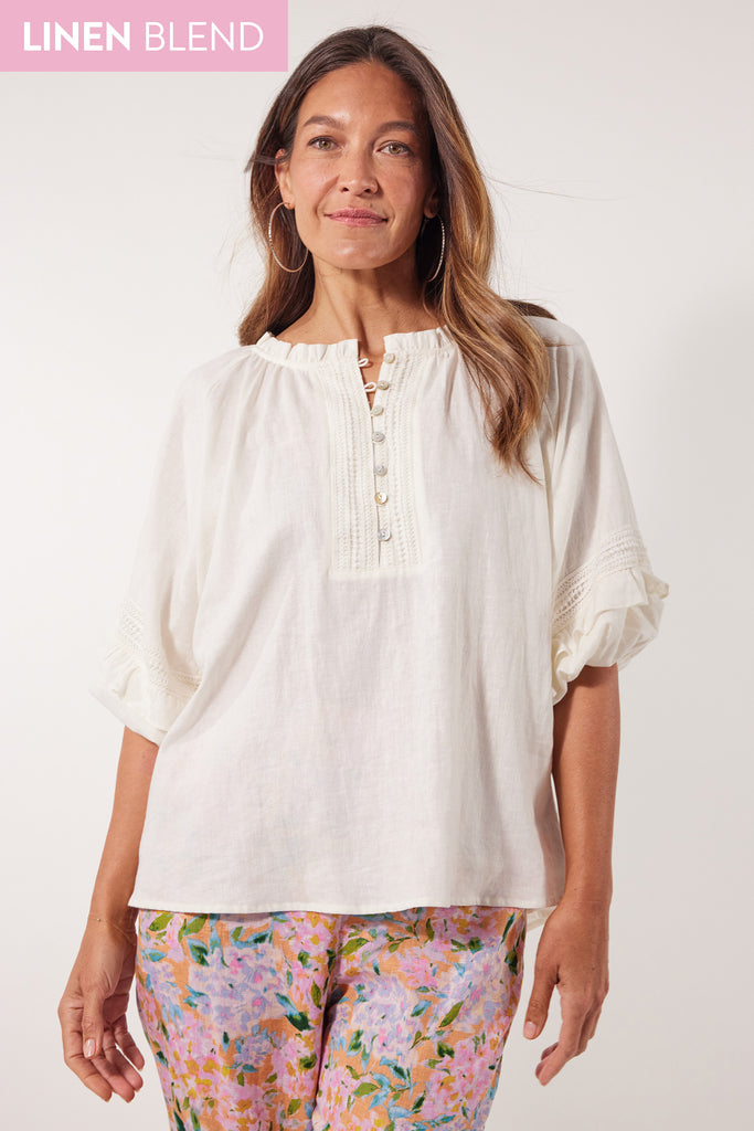 Flora Lace Top - Lotus - Isle of Mine Clothing - Top L/S Linen