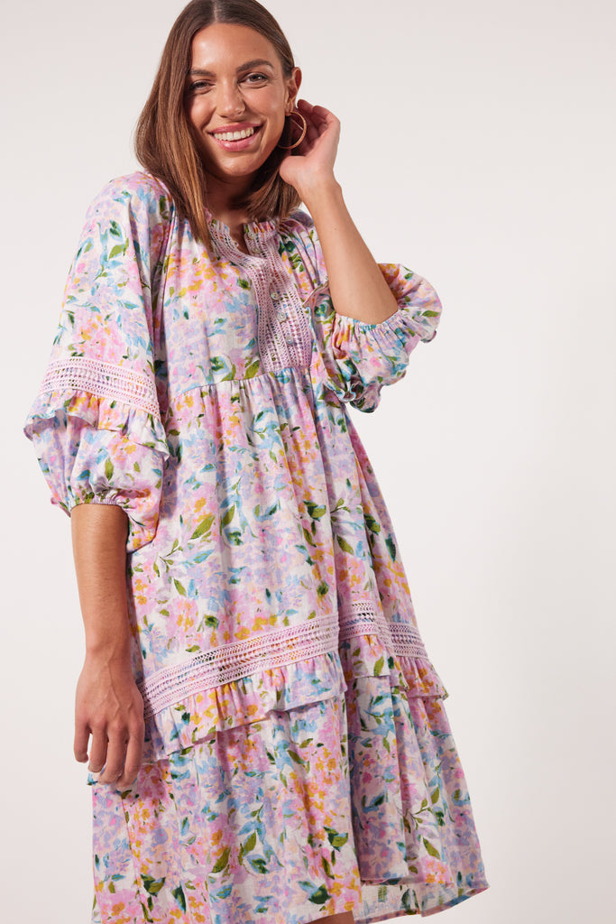 Flora Lace Dress - Salt Hydrangea - Isle of Mine Clothing - Dress Mid Linen