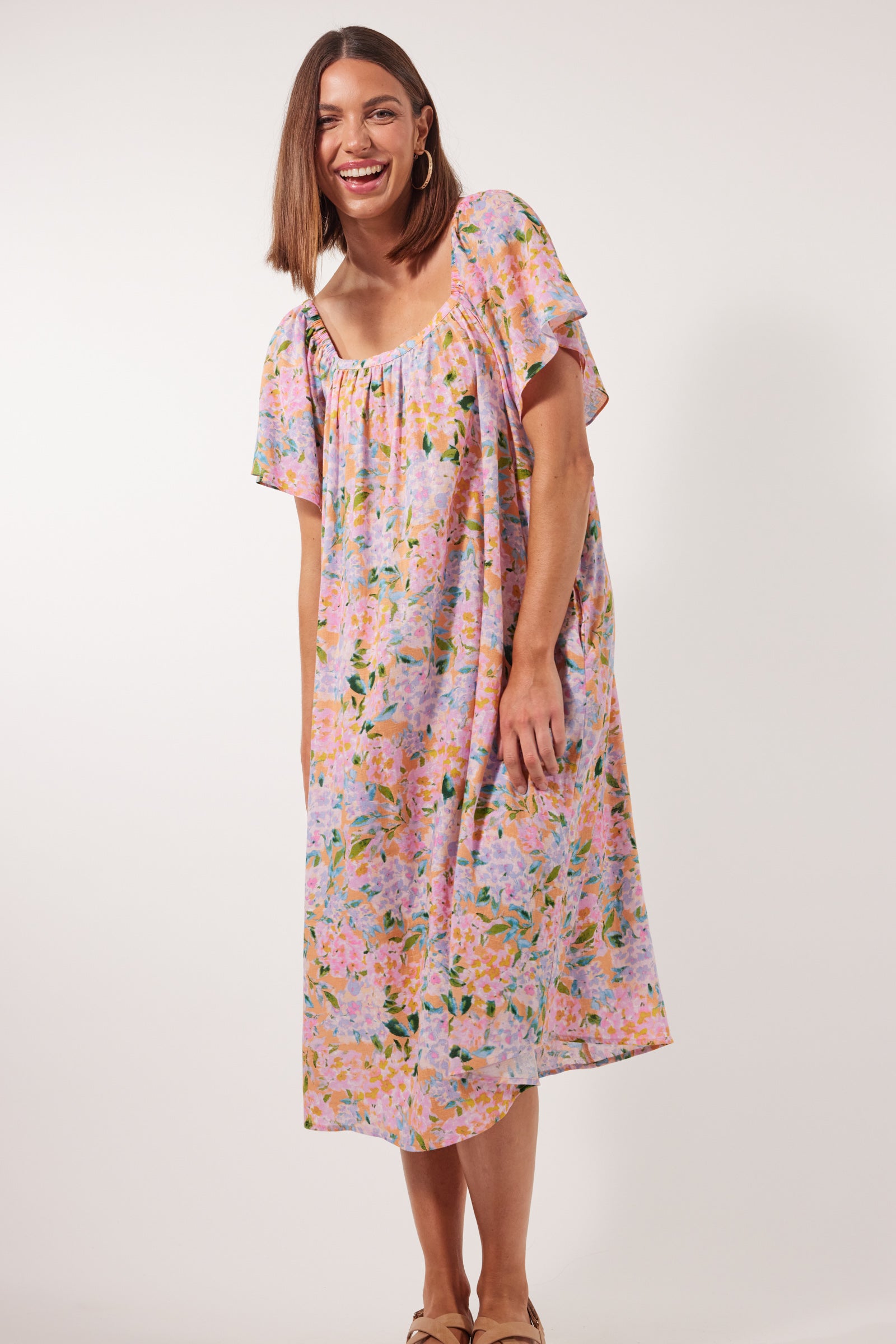 Flora Dress - Sunset Hydrangea - Isle of Mine Clothing - Dress Maxi Linen