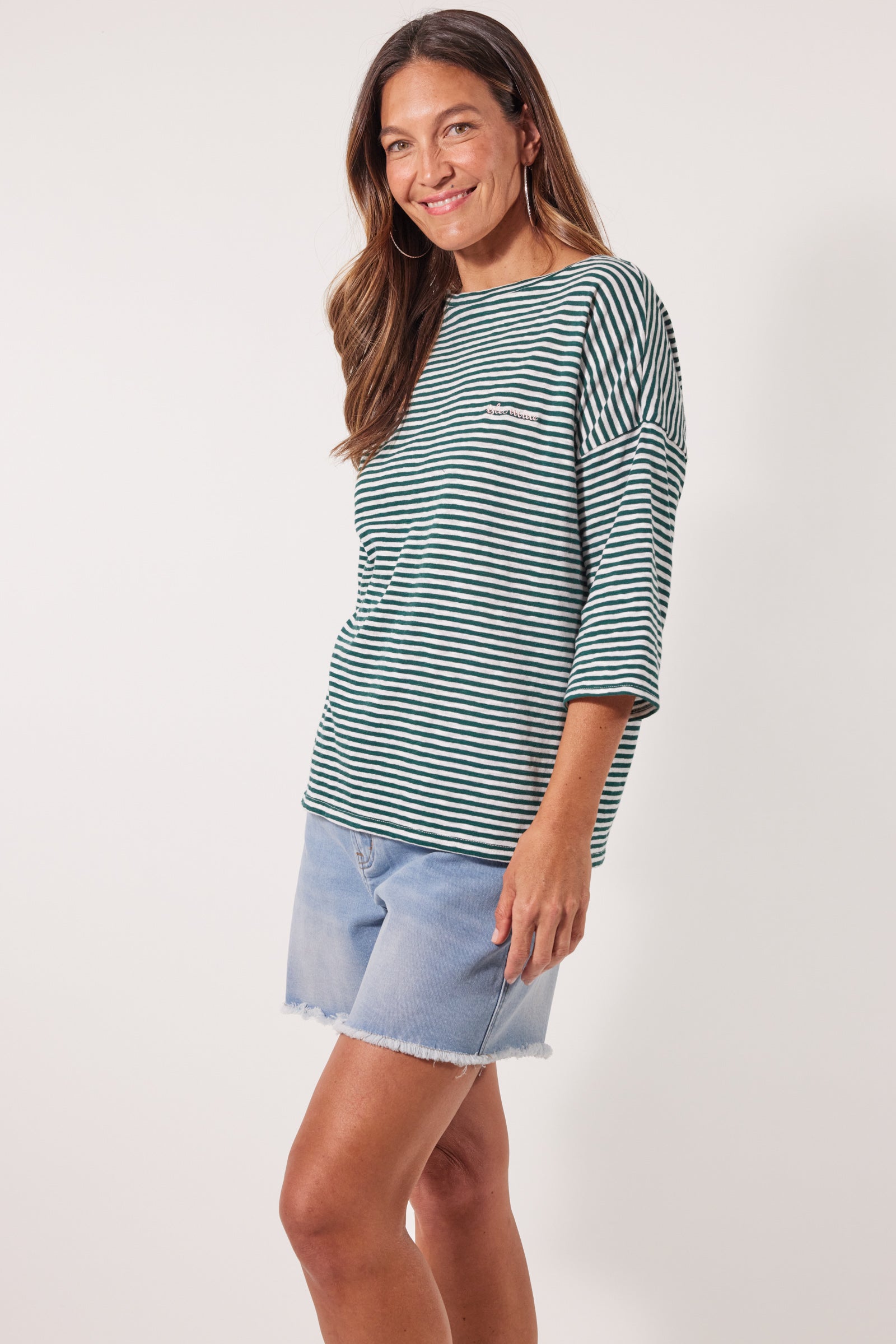 Tisane Stripe Tshirt - Teal - Isle of Mine Clothing - Top Tshirt 3/4 Sleeve
