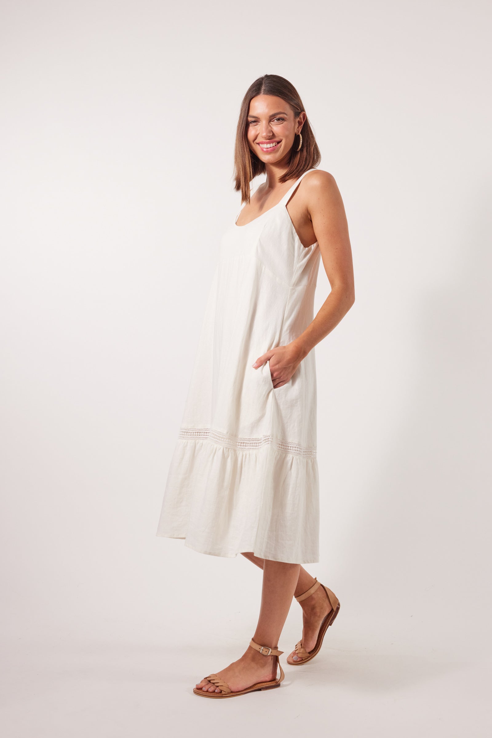 Midi Cocktail Dress, off White Tank Dress, Sleeveless Dress
