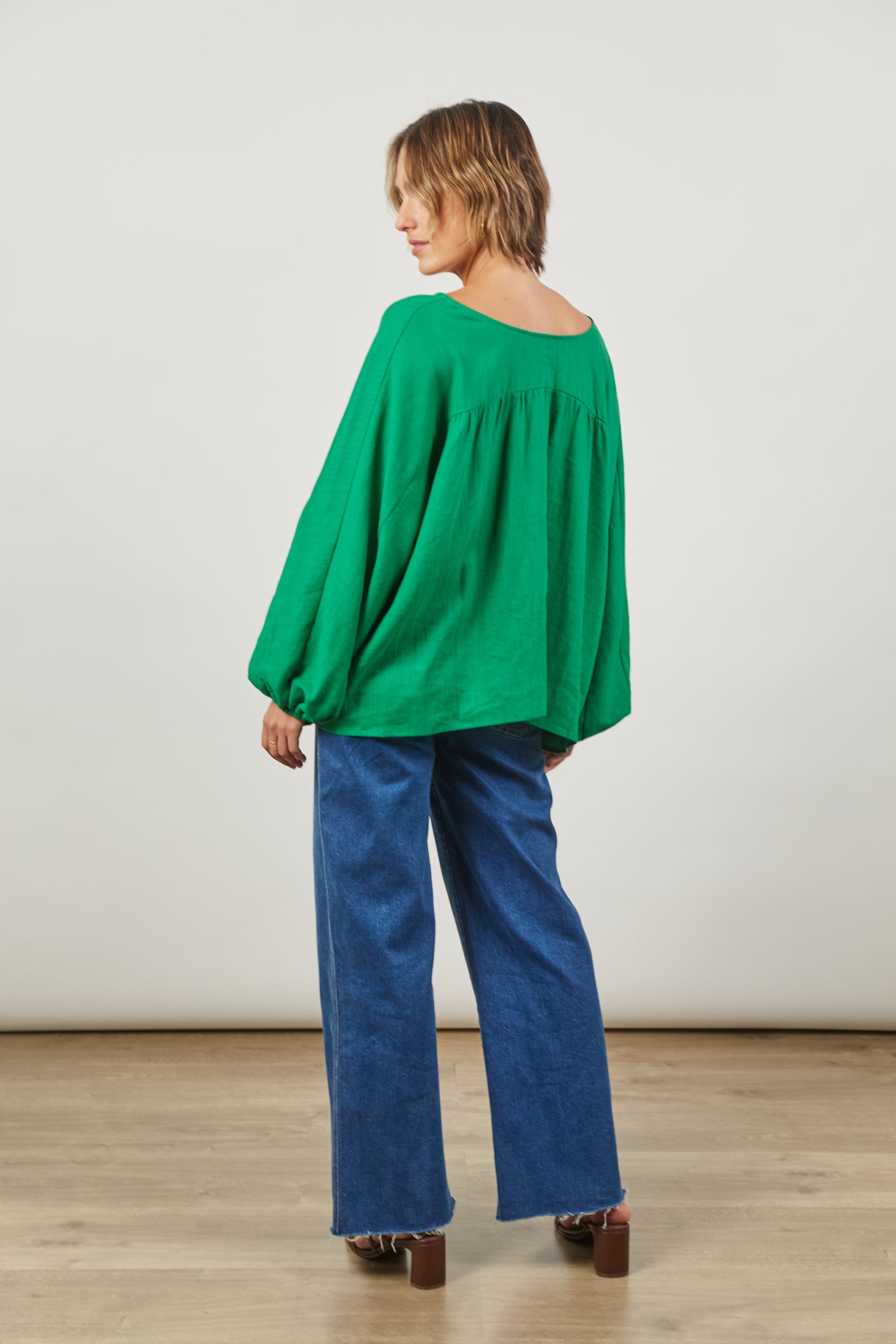 Panorama Tuck Blouse - Meadow - Isle of Mine Clothing - Top L/S Linen
