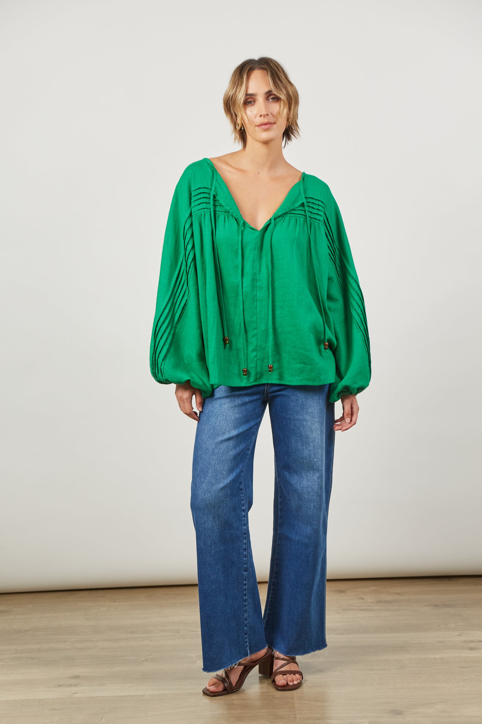 Panorama Tuck Blouse - Meadow - Isle of Mine Clothing - Top L/S Linen