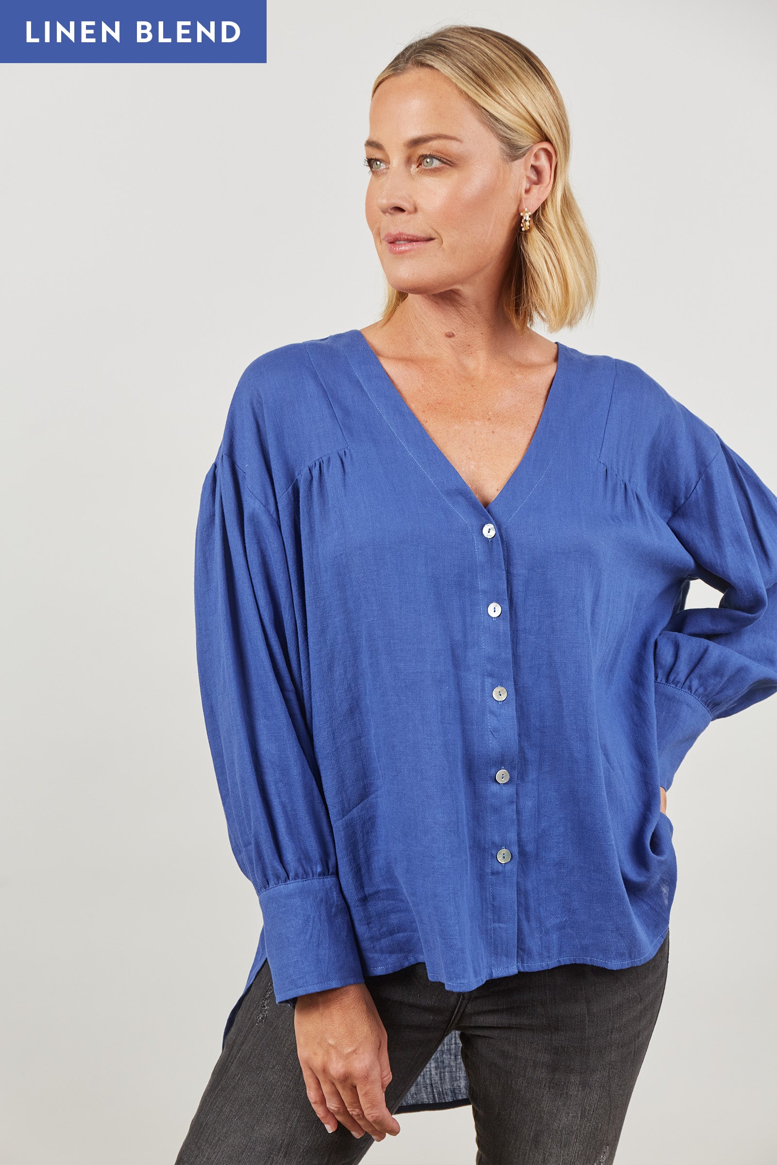 Panorama Blouse - Azure - Isle of Mine Clothing - Top L/S Linen
