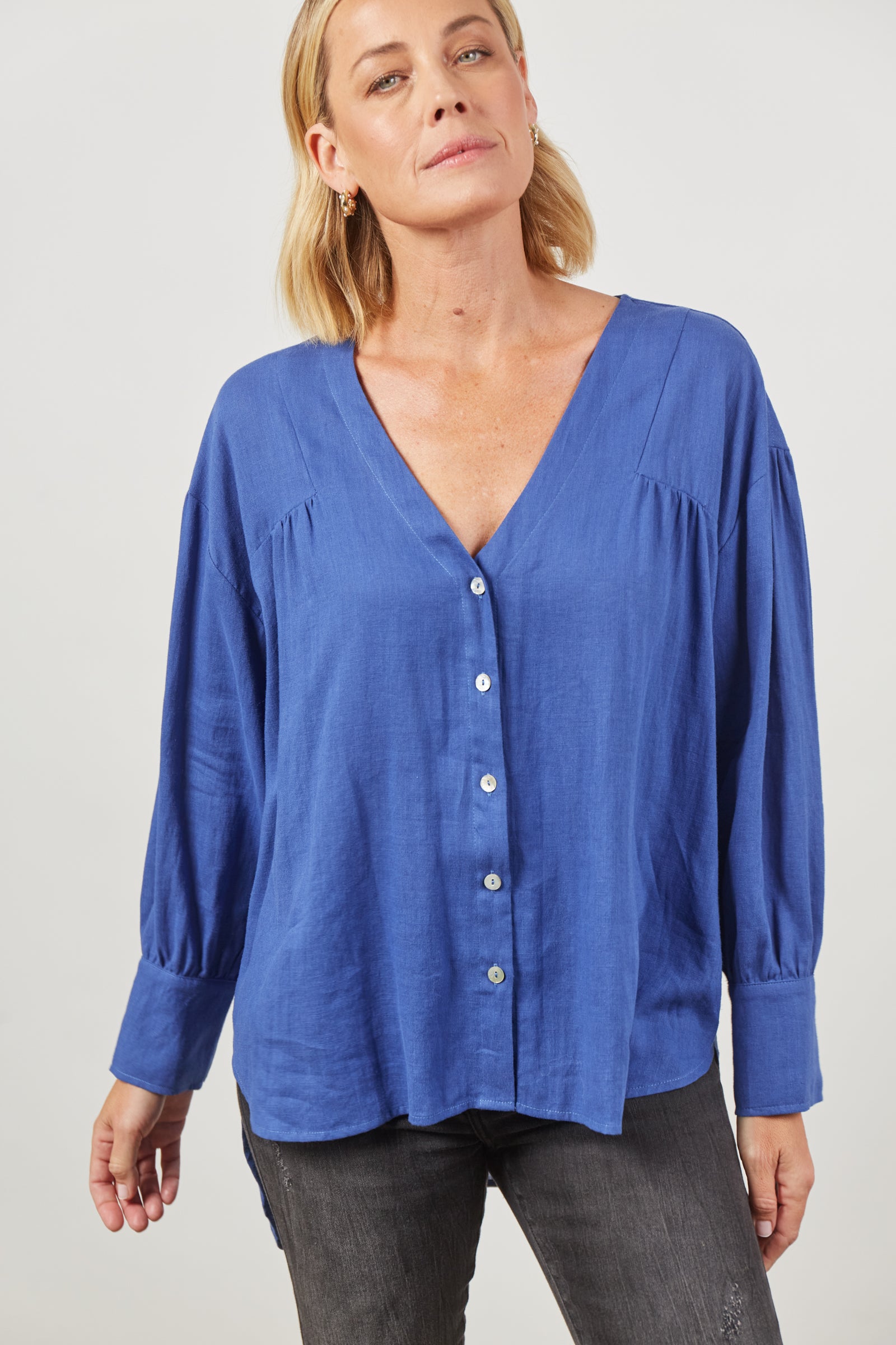 Panorama Blouse - Azure - Isle of Mine Clothing - Top L/S Linen