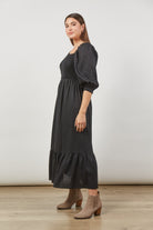 Panorama Shirred Maxi - Onyx - Isle of Mine Clothing - Dress Maxi Linen