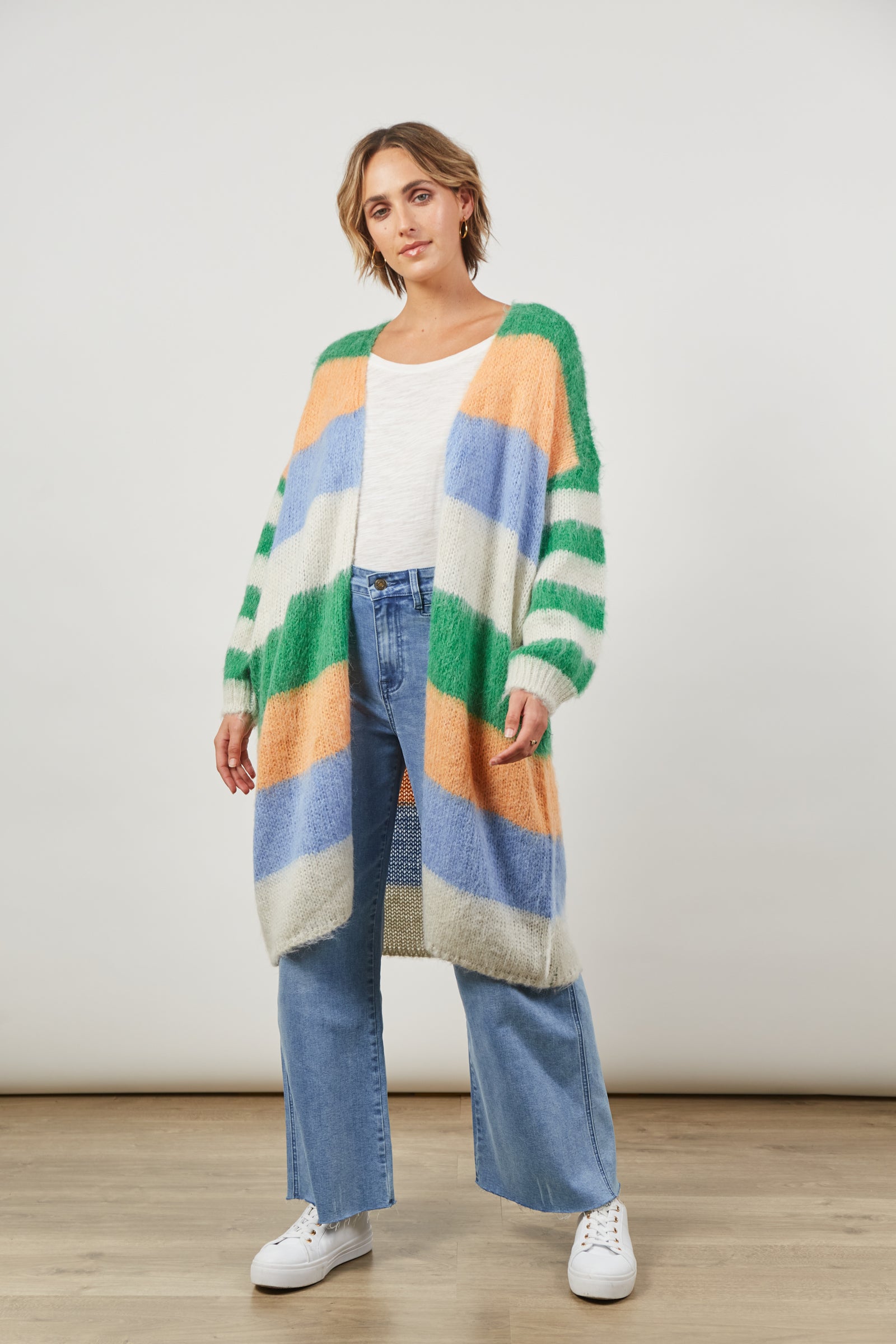 Serene Stripe Cardigan - Meadow Stripe - Isle of Mine Clothing - Knit Cardigan Long One Size