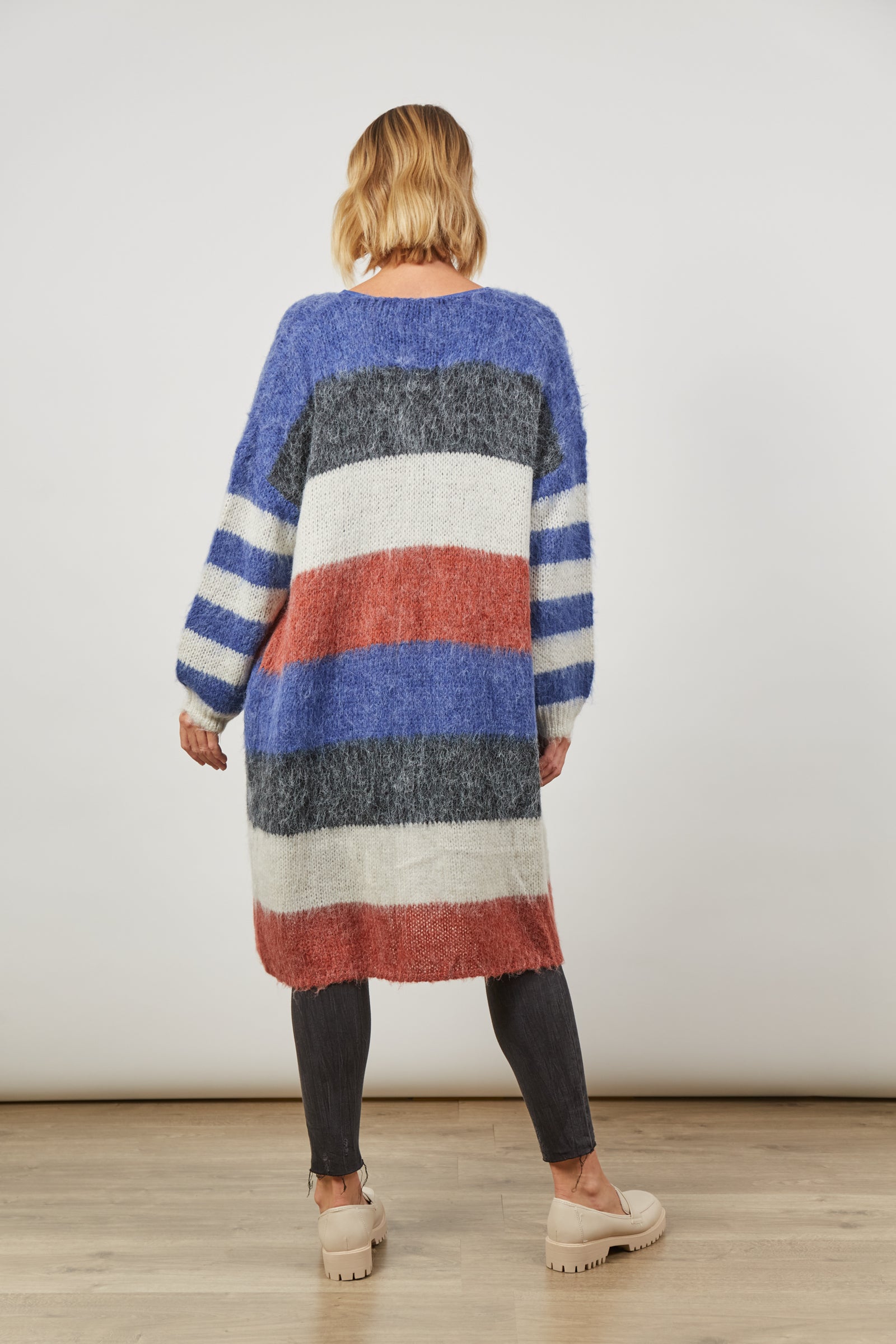 Serene Stripe Cardigan - Azure Stripe - Isle of Mine Clothing - Knit Cardigan Long One Size