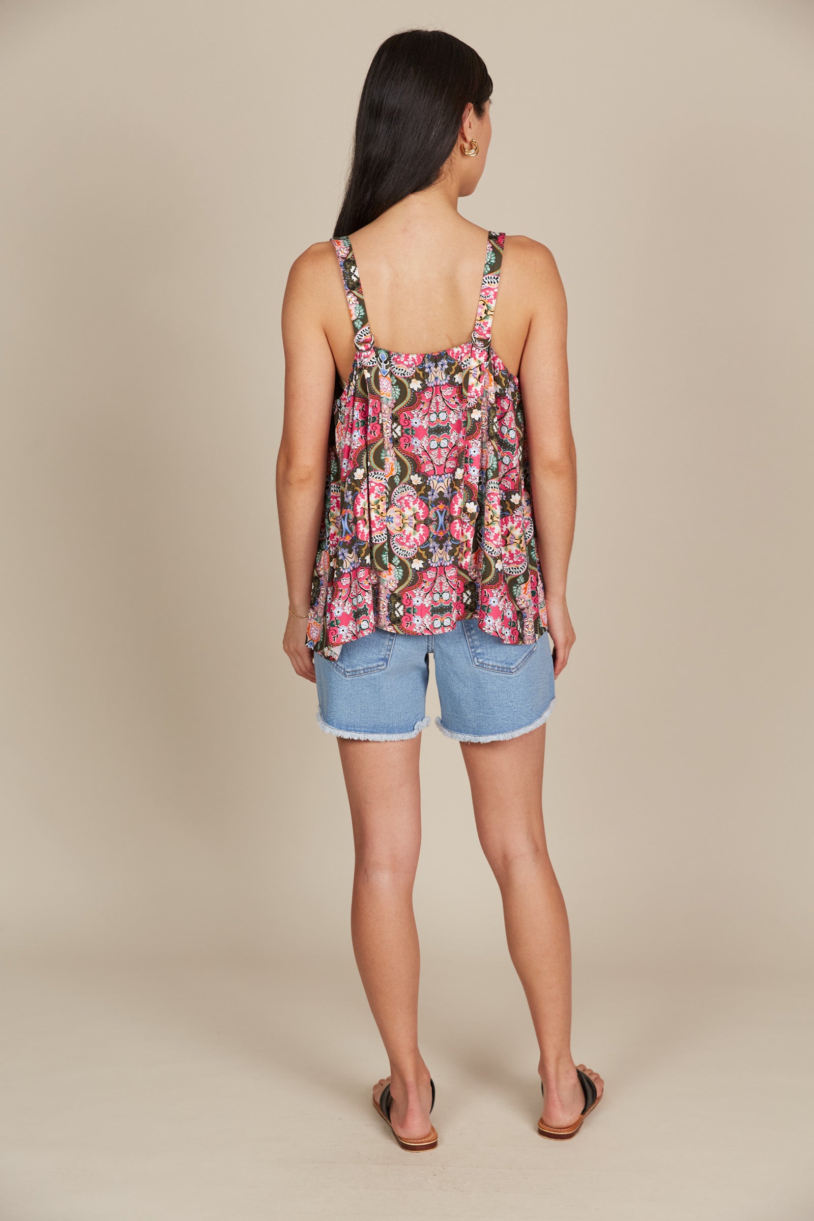 Esme Tank - Olive Fleuron - Isle of Mine Clothing - Top Strappy