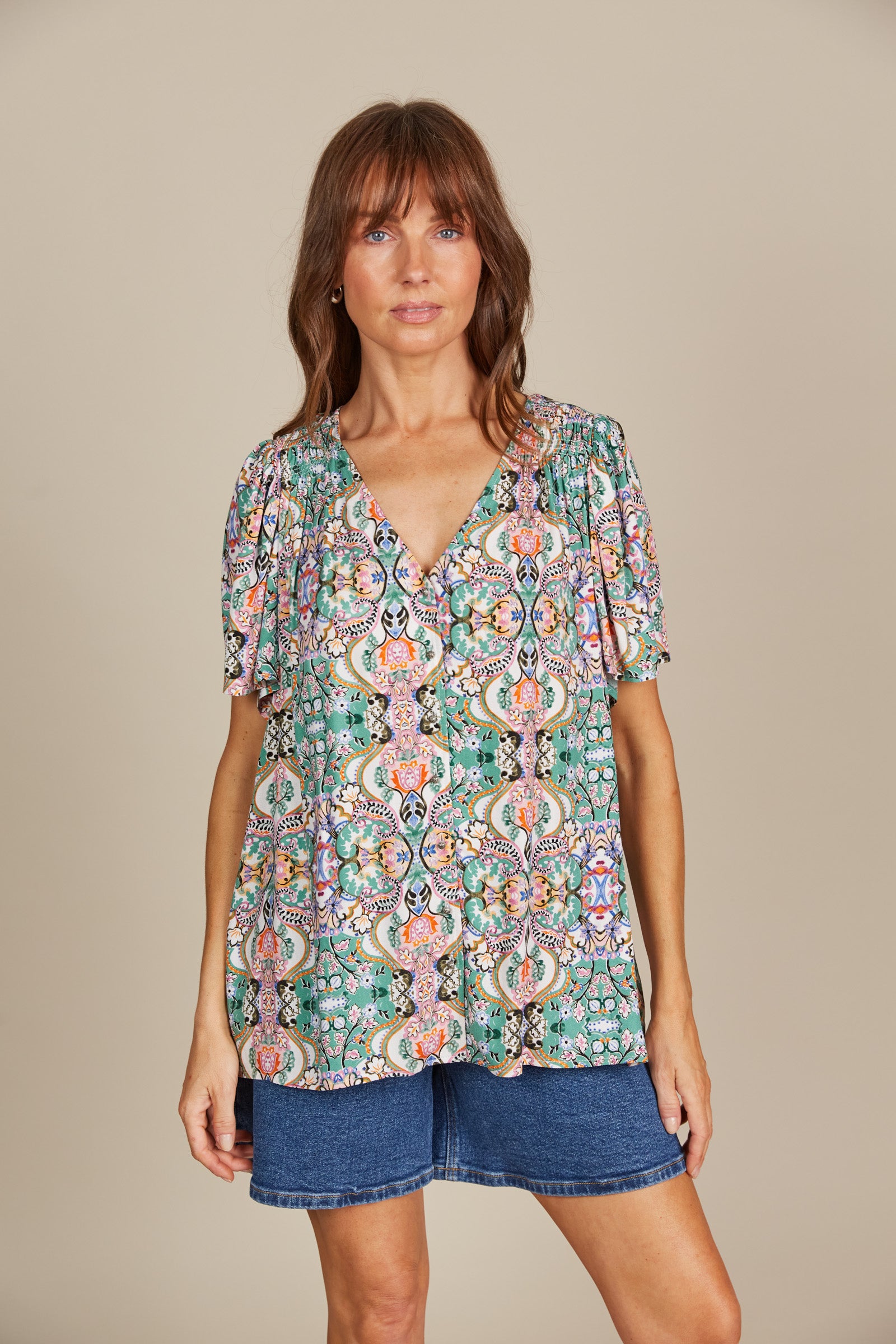 Esme Blouse - Lotus Fleuron - Isle of Mine Clothing - Top S/S