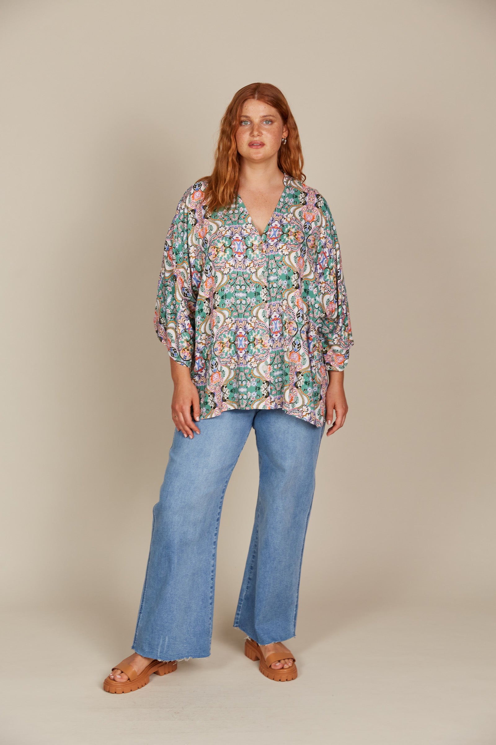 Esme Relaxed Top - Lotus Fleuron - Isle of Mine Clothing - Top L/S