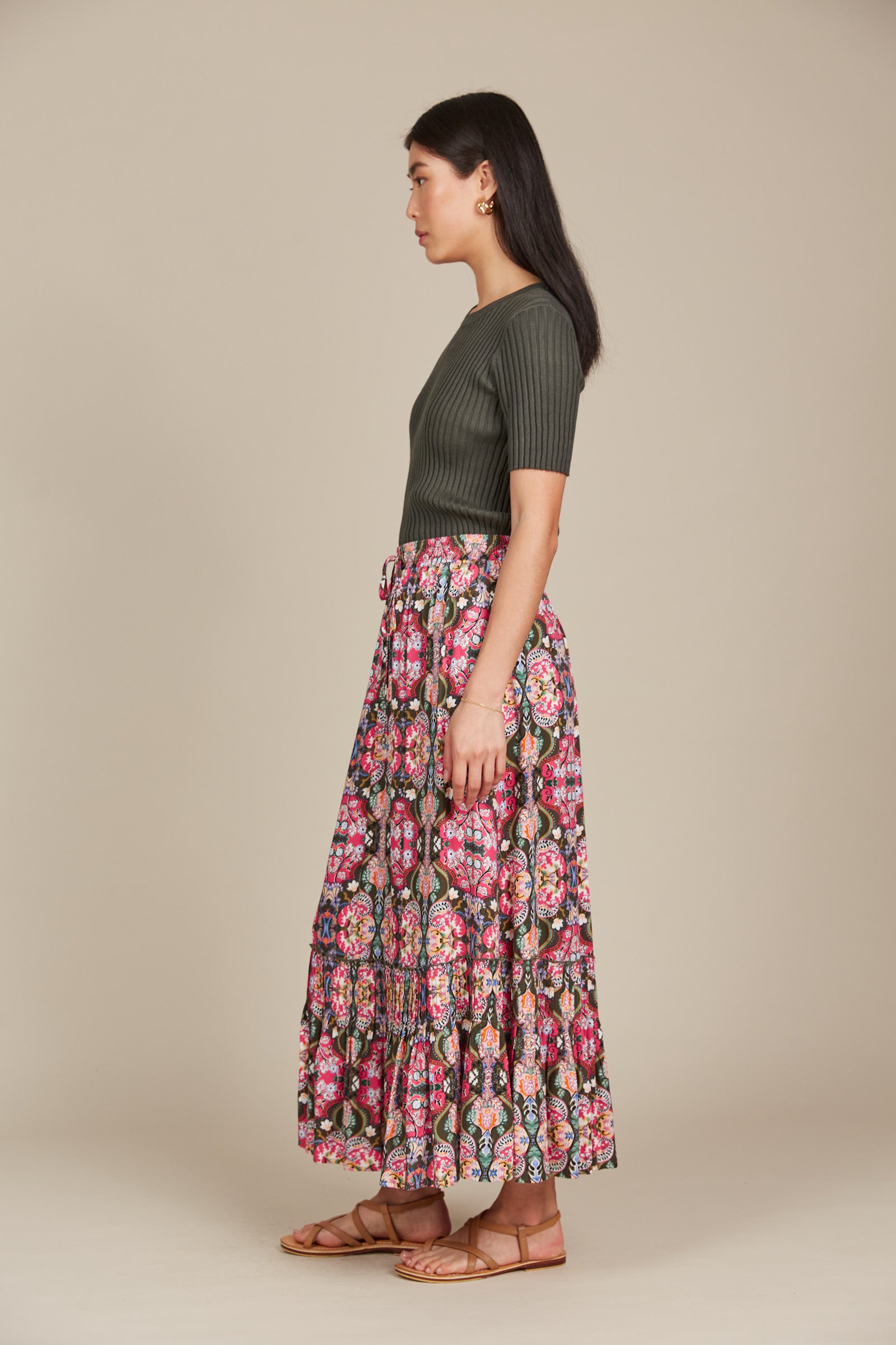 Esme Maxi Skirt - Olive Fleuron - Isle of Mine Clothing - Skirt Maxi