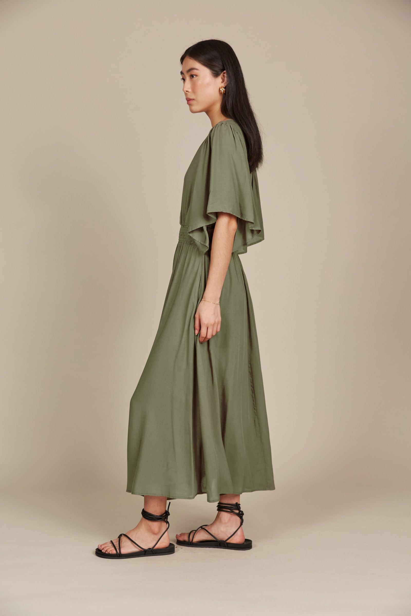 Esme Button Dress - Olive - Isle of Mine Clothing - Dress Maxi