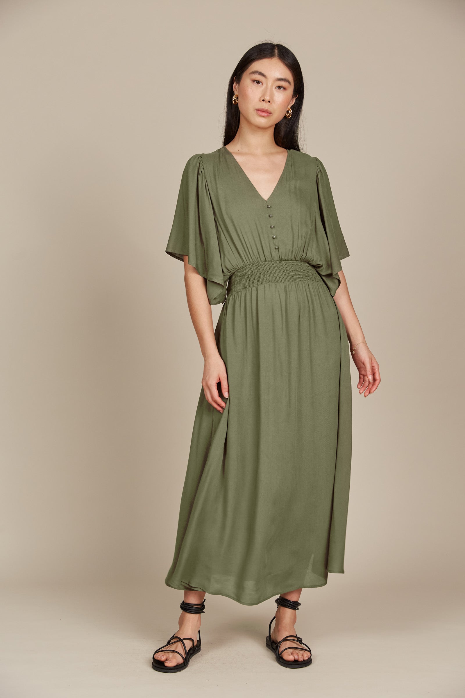 Esme Button Dress - Olive - Isle of Mine Clothing - Dress Maxi