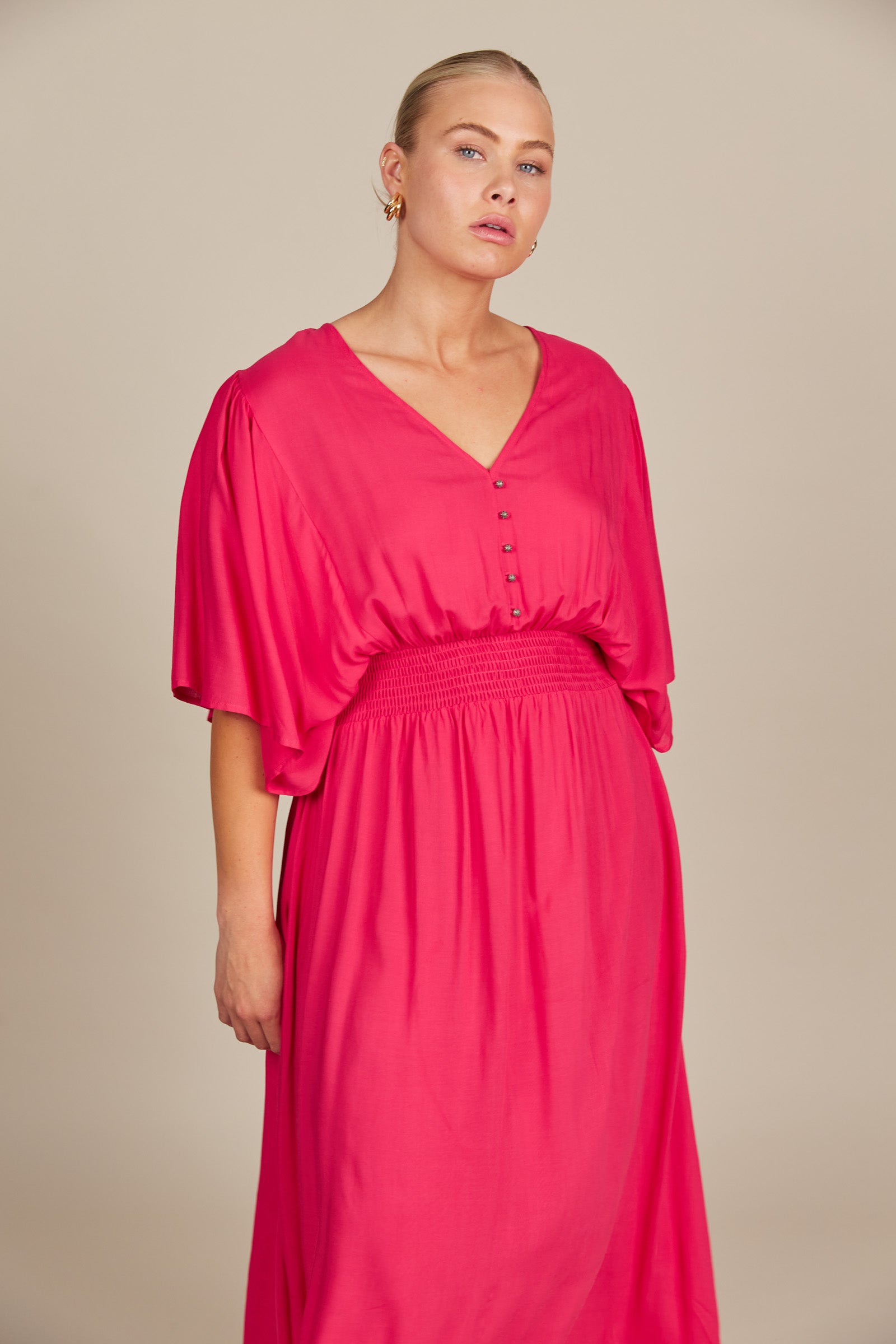 Esme Button Dress - Raspberry - Isle of Mine Clothing - Dress Maxi