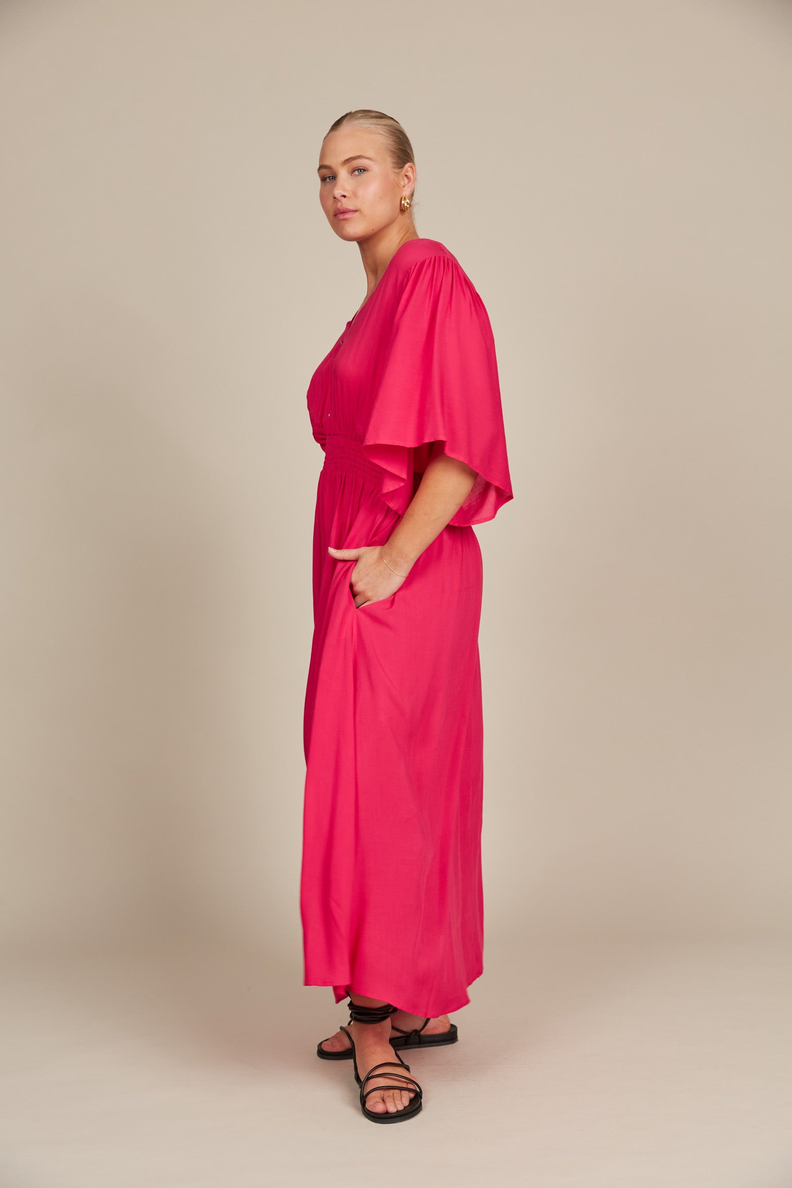 Esme Button Dress - Raspberry - Isle of Mine Clothing - Dress Maxi