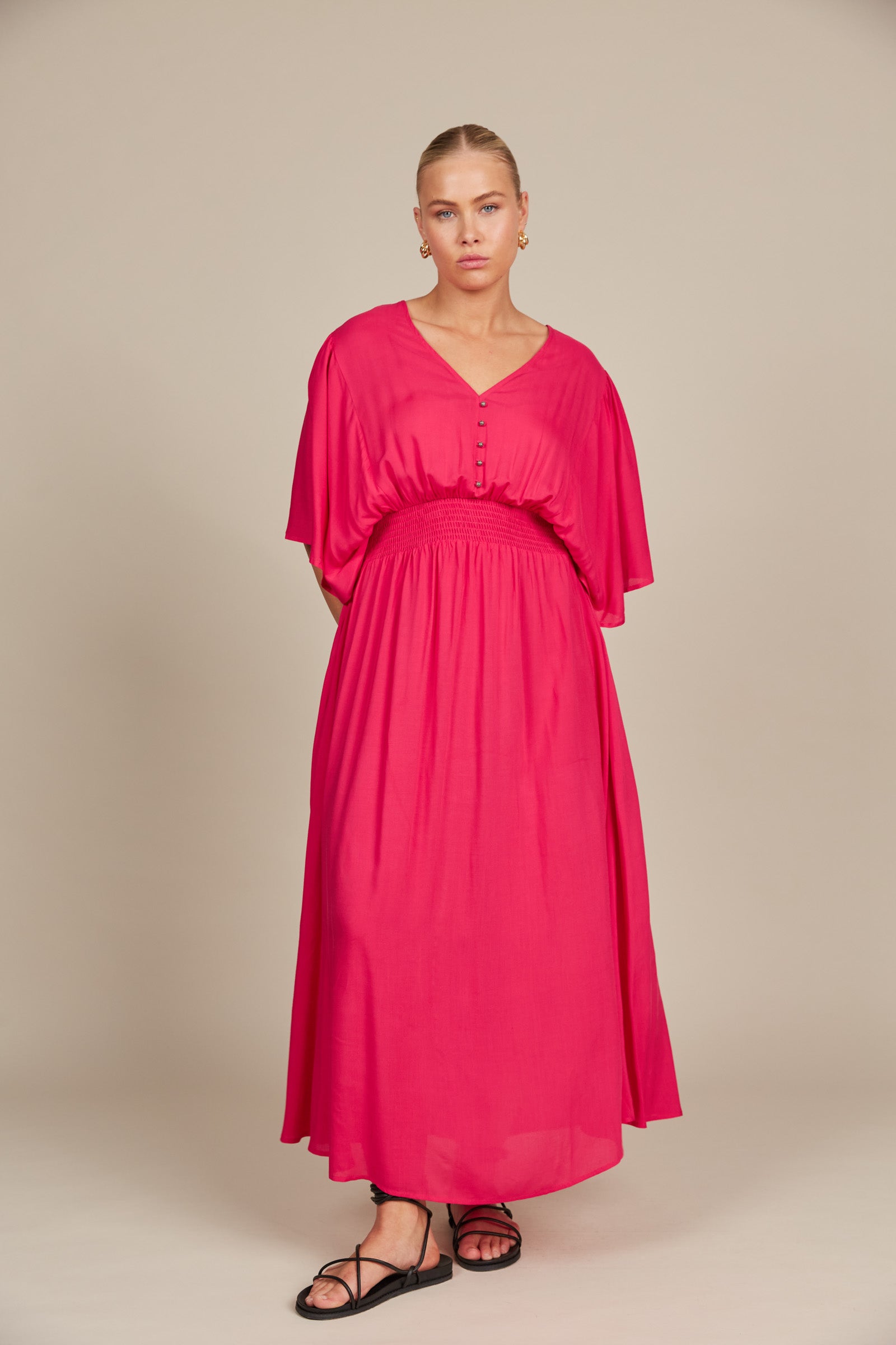 Esme Button Dress - Raspberry - Isle of Mine Clothing - Dress Maxi