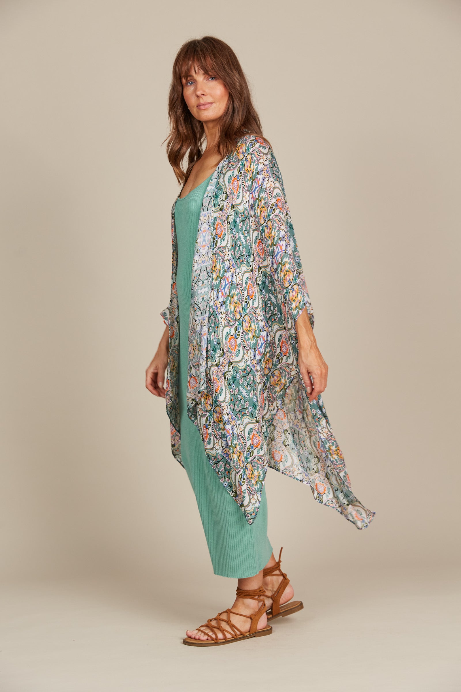 Esme Cape - Lotus Fleuron - Isle of Mine Clothing - Kimono Cape Long One Size