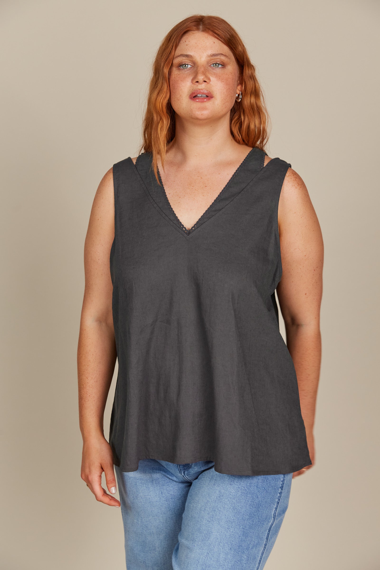 Amelie Tank - Graphite - Isle of Mine Clothing - Top Sleeveless Linen