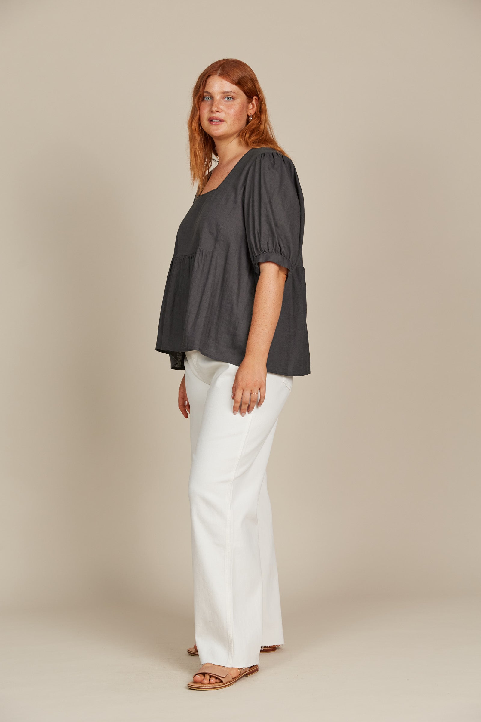 Amelie Top - Graphite - Isle of Mine Clothing - Top Tshirt S/S Linen