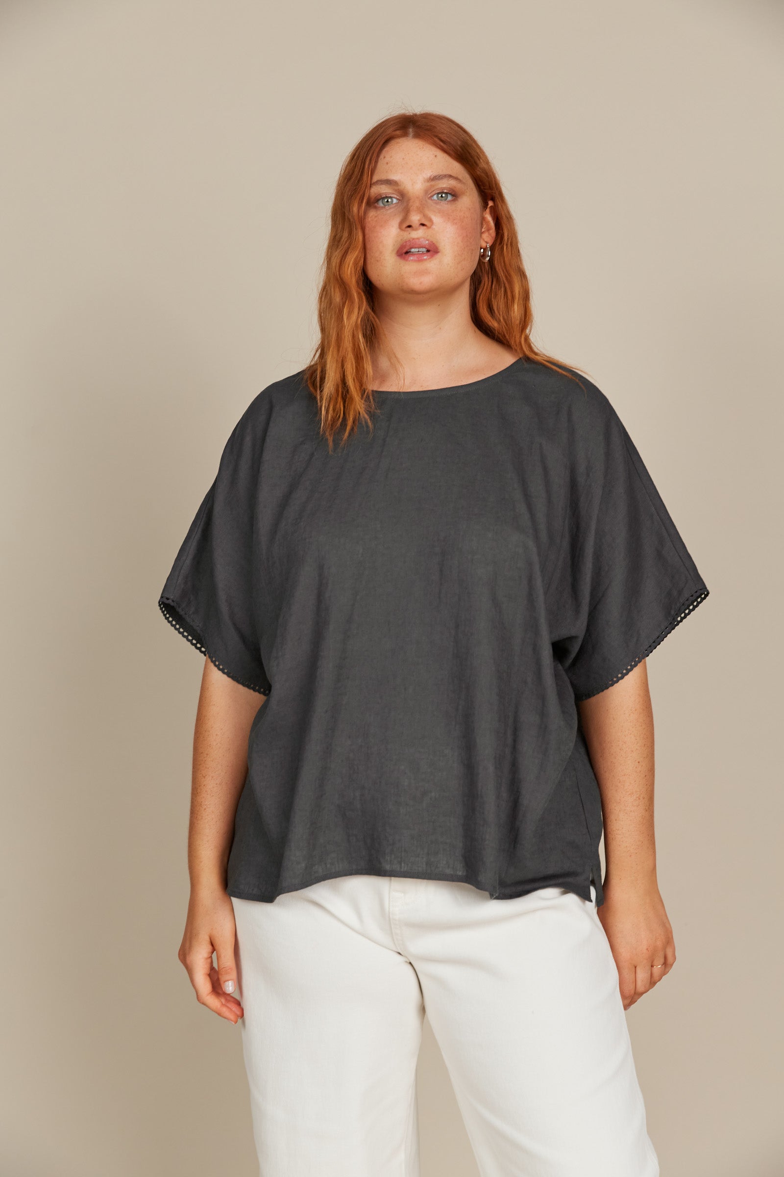 Amelie Relaxed Top - Graphite - Isle of Mine Clothing - Top S/S Linen One Size