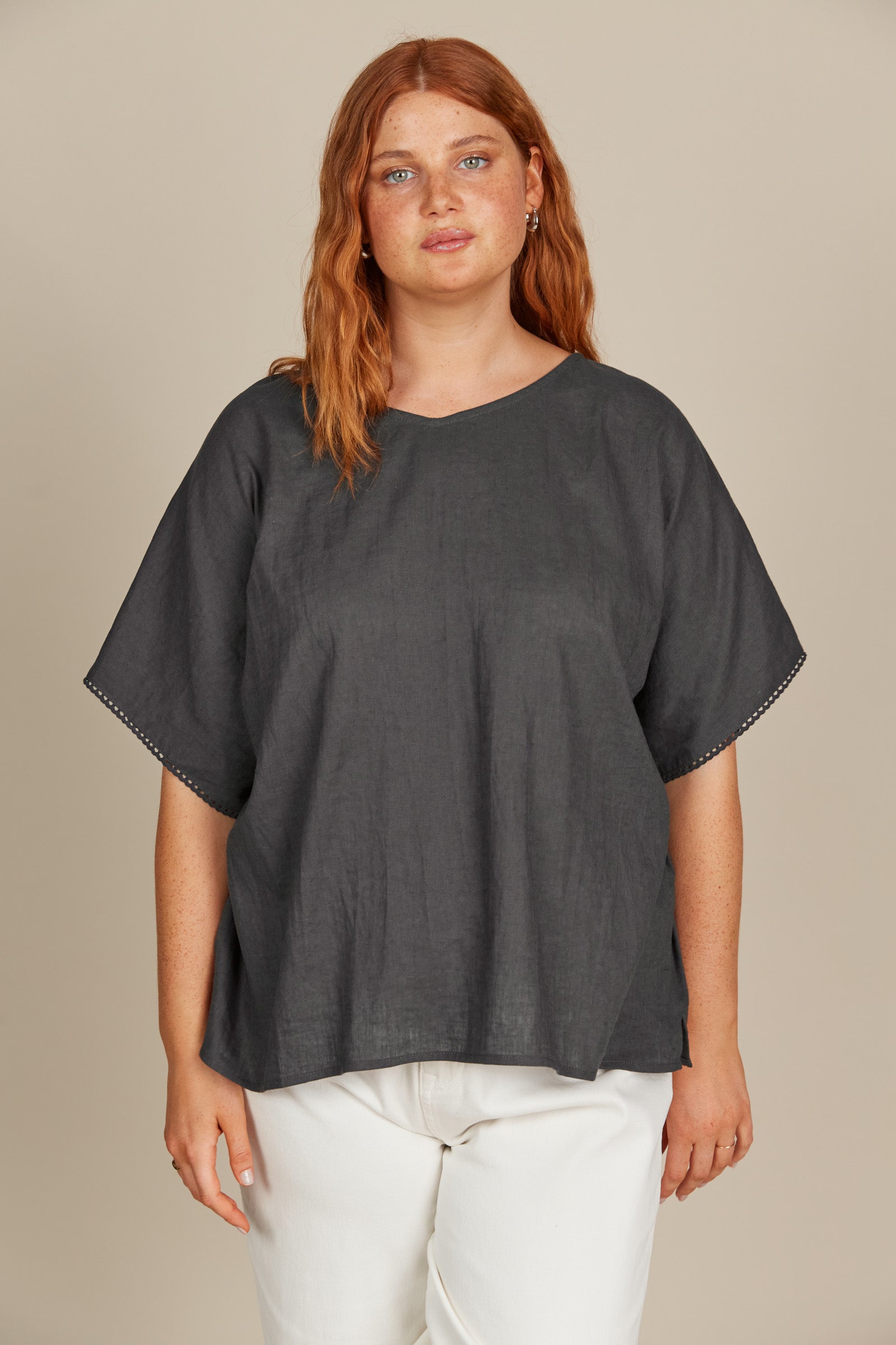 Amelie Relaxed Top - Graphite - Isle of Mine Clothing - Top S/S Linen One Size