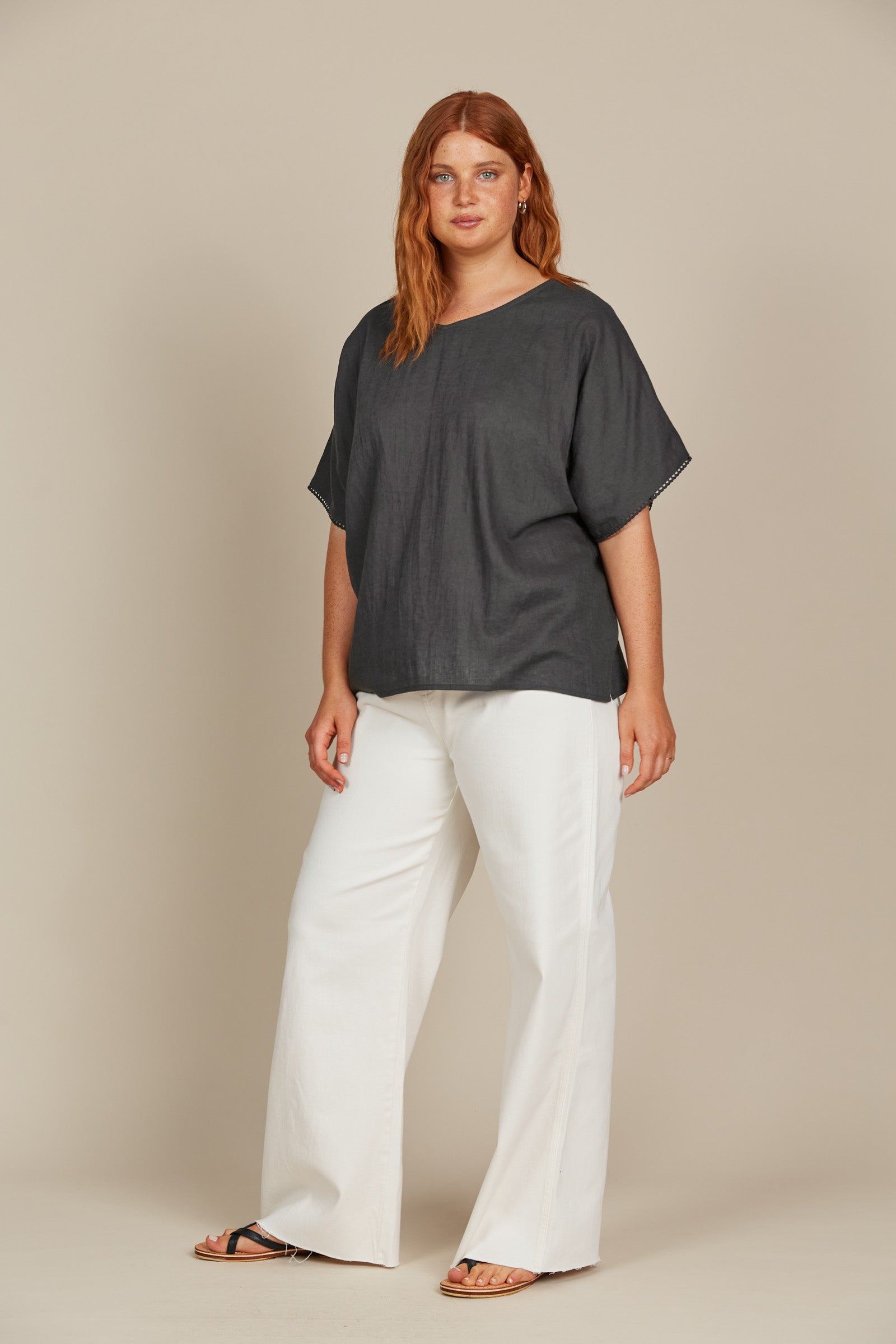 Amelie Relaxed Top - Graphite - Isle of Mine Clothing - Top S/S Linen One Size