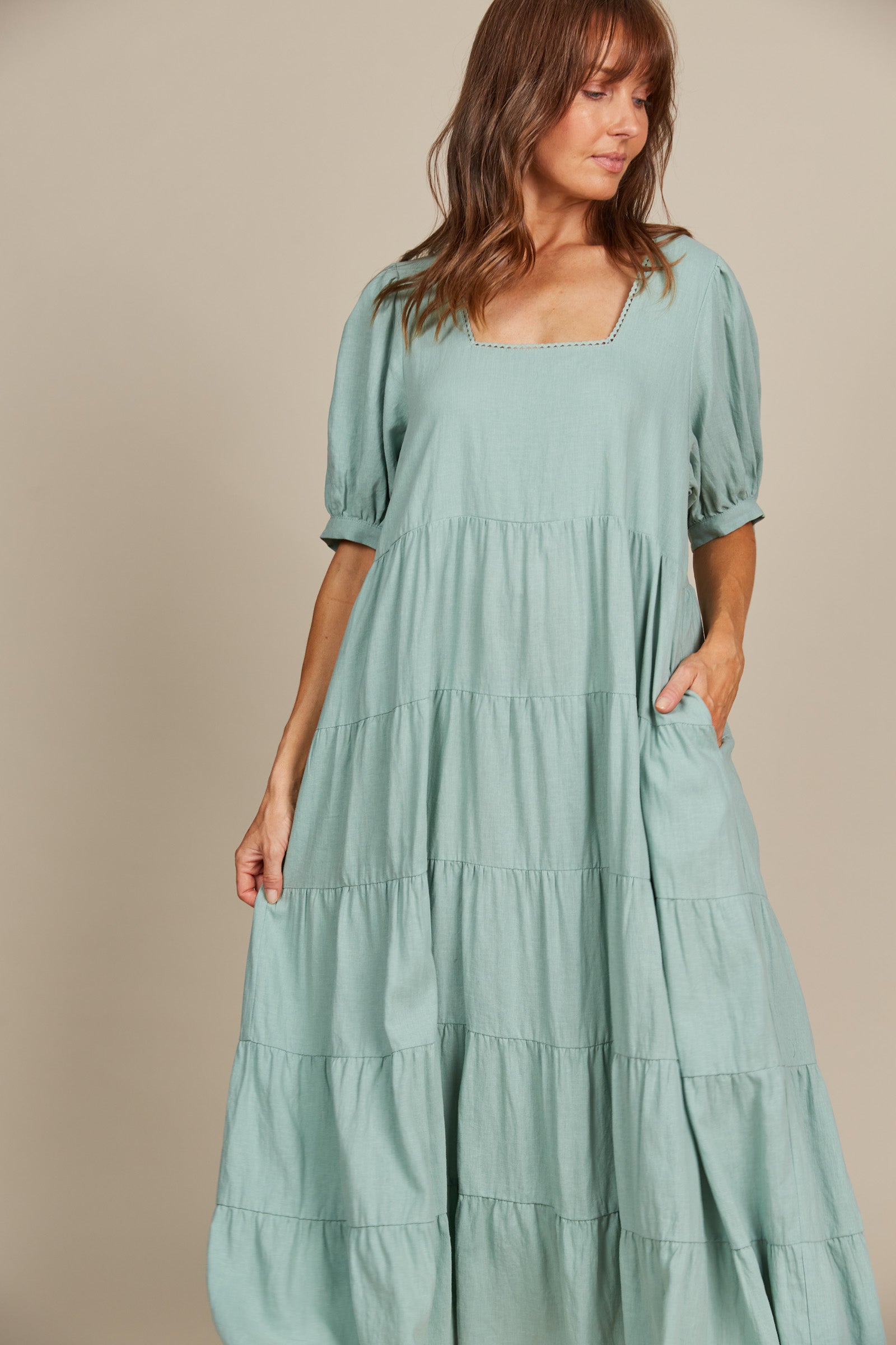 Amelie Maxi - Seafoam - Isle of Mine Clothing - Dress Linen