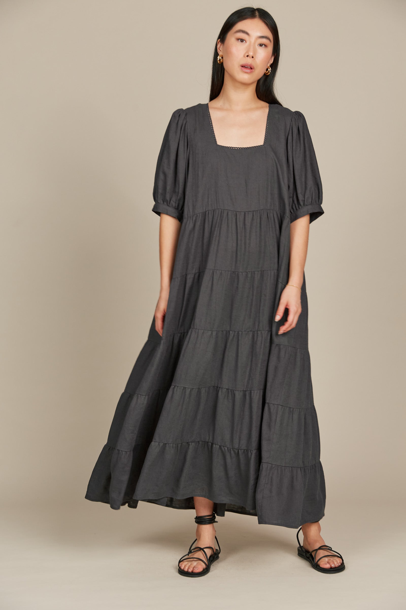 Amelie Maxi - Graphite - Isle of Mine Clothing - Dress Linen