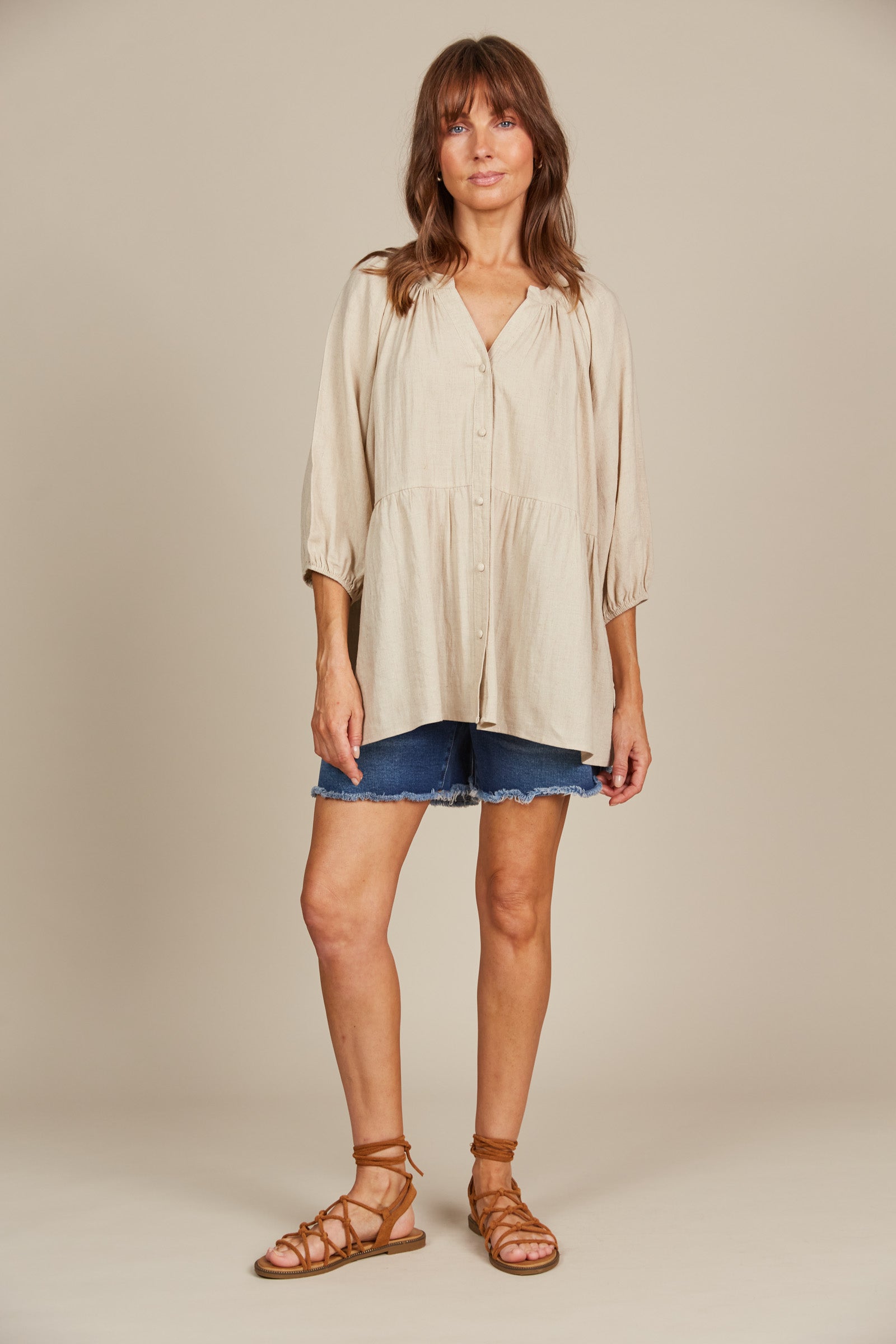 Amelie Button Top - Canvas - Isle of Mine Clothing - Top S/S Linen One Size