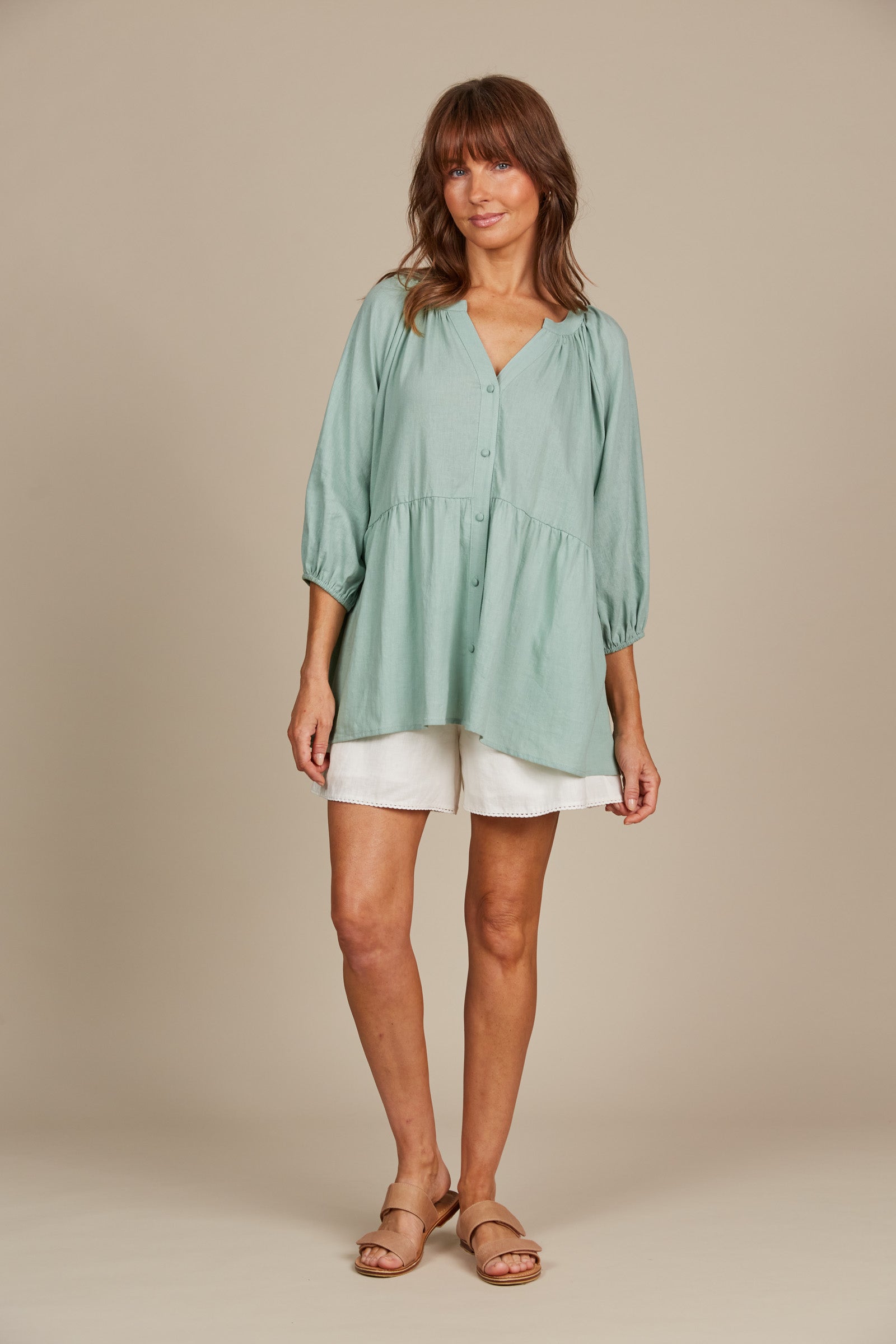 Amelie Button Top - Seafoam - Isle of Mine Clothing - Top S/S Linen One Size