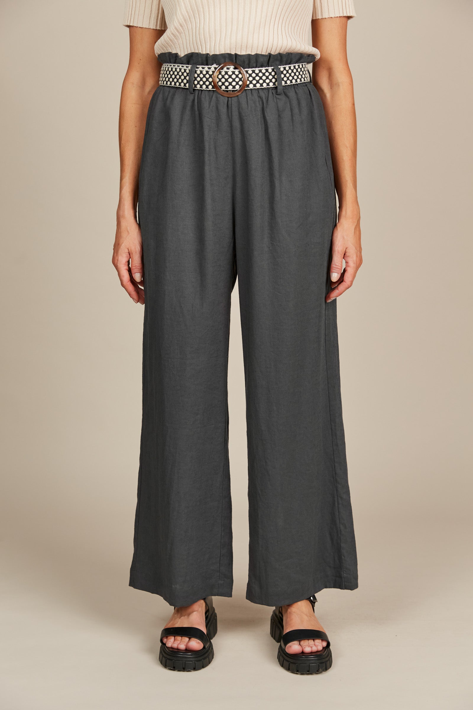 Amelie Pant - Graphite - Isle of Mine Clothing - Pant Wide Linen