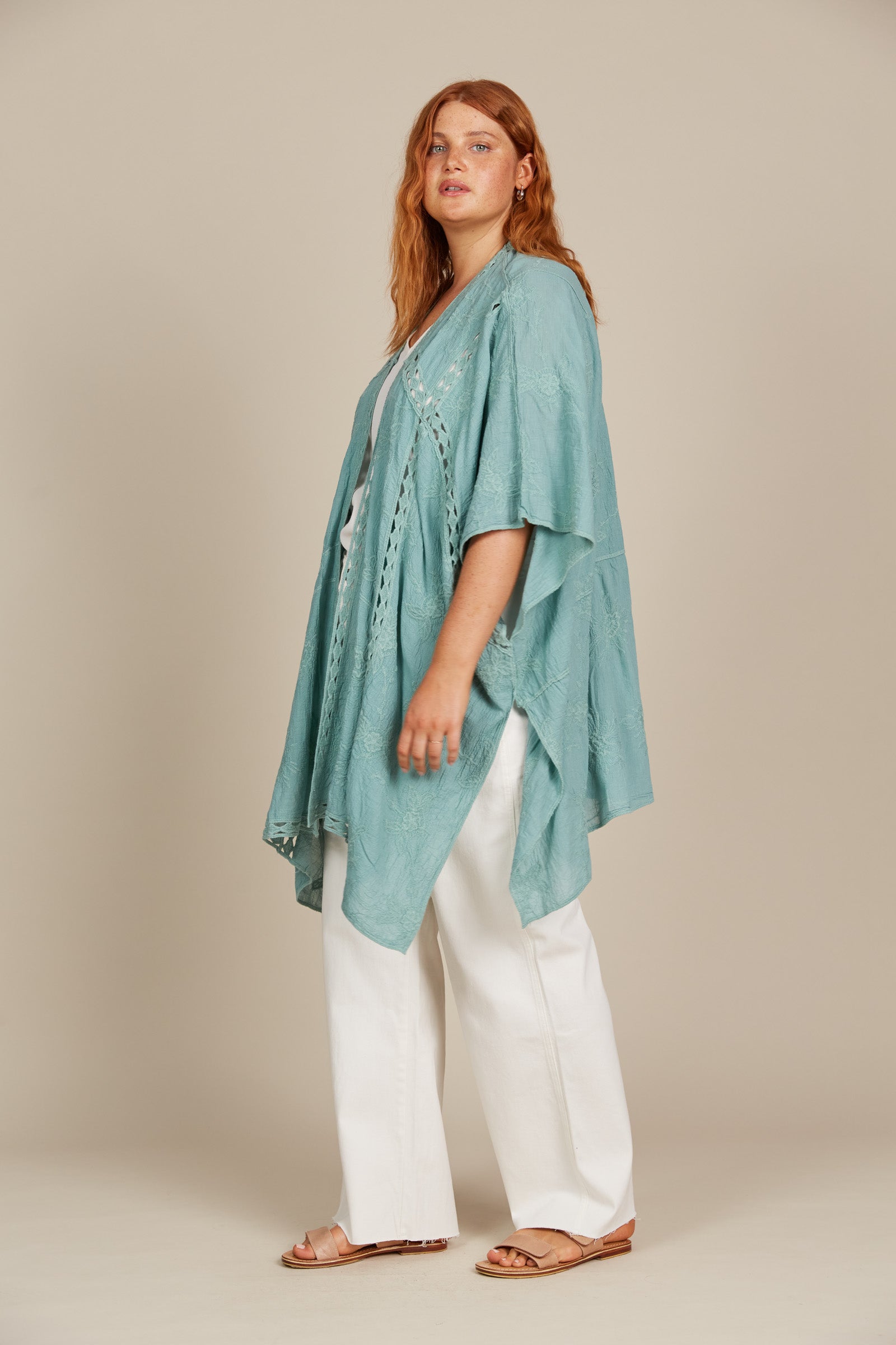 Fleur Cape - Seafoam - Isle of Mine Clothing - Kimono Cape Long One Size