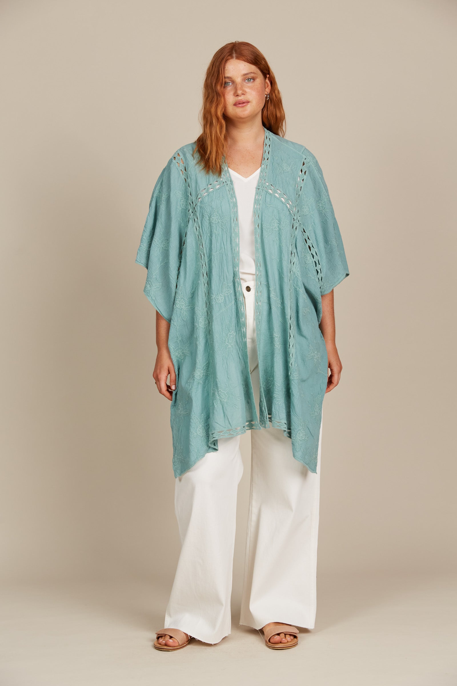 Fleur Cape - Seafoam - Isle of Mine Clothing - Kimono Cape Long One Size