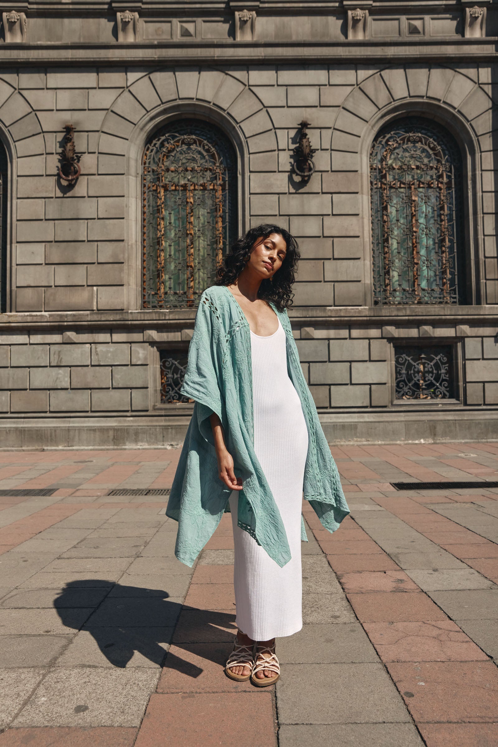 Fleur Cape - Seafoam - Isle of Mine Clothing - Kimono Cape Long One Size